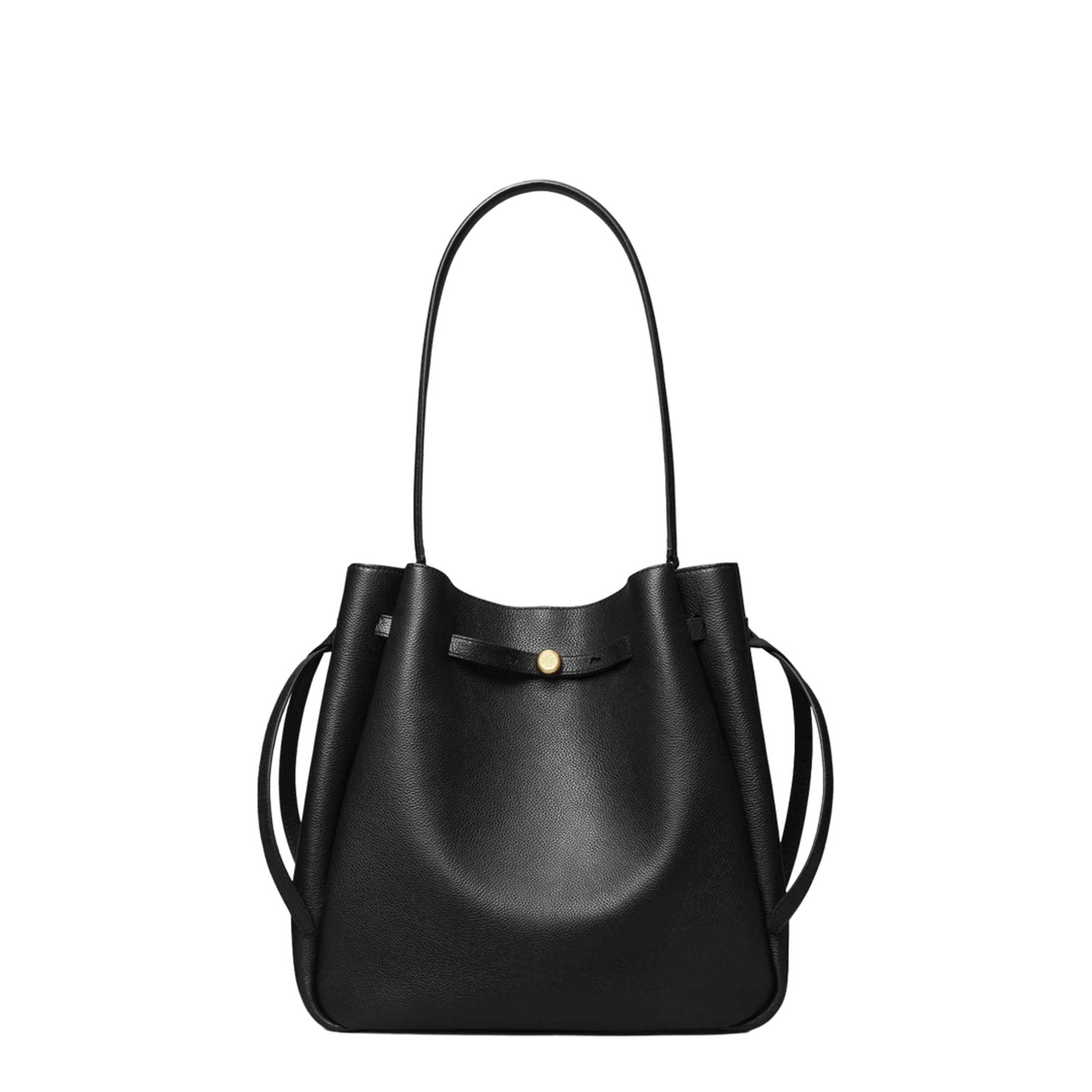 Romy Large Pebbled Leather Bucket Bag - Black - Image 1