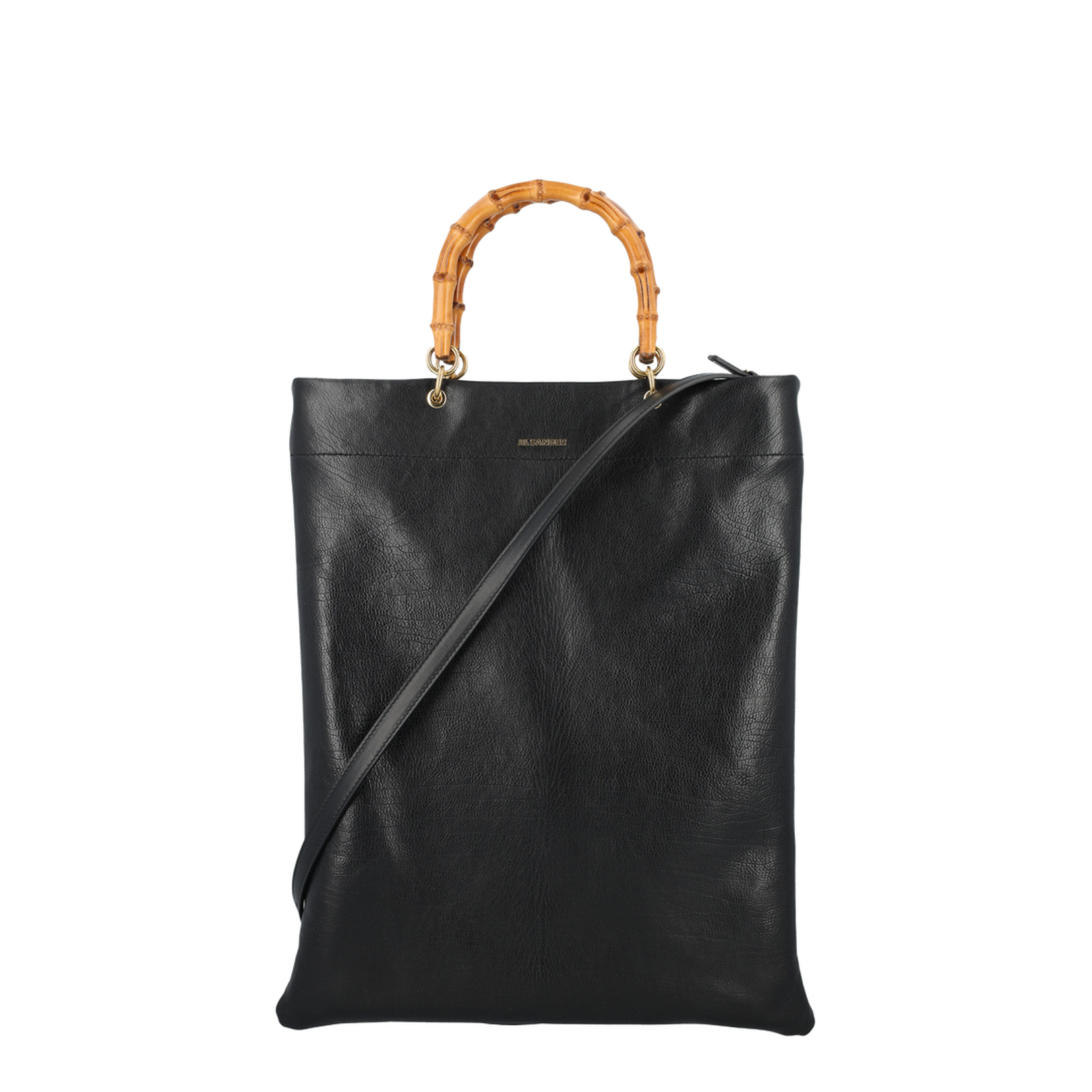 Leather Bag with Bamboo Handles and Logo - Image 1