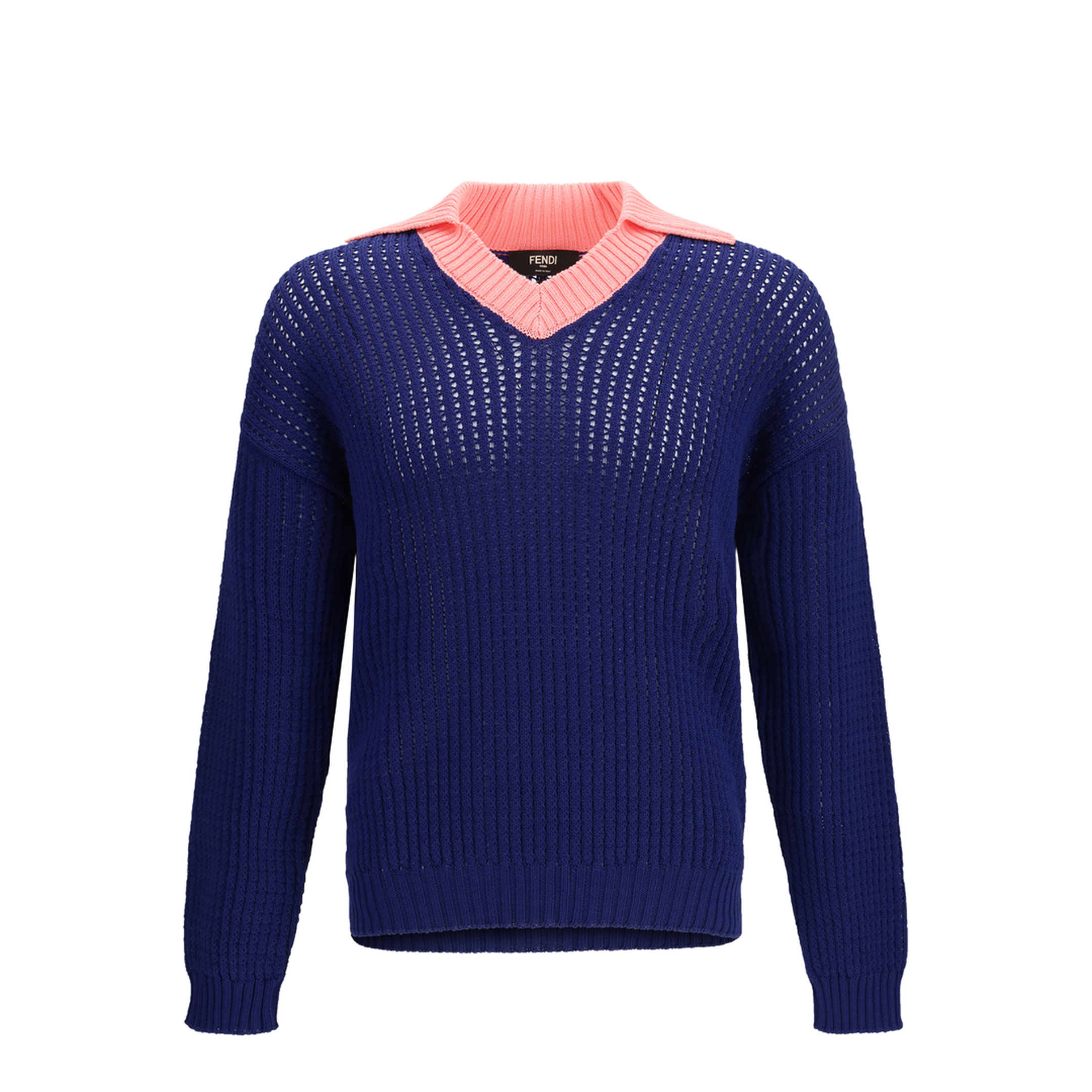 Ribbed V-neck Sweater with FF Motif - Image 1