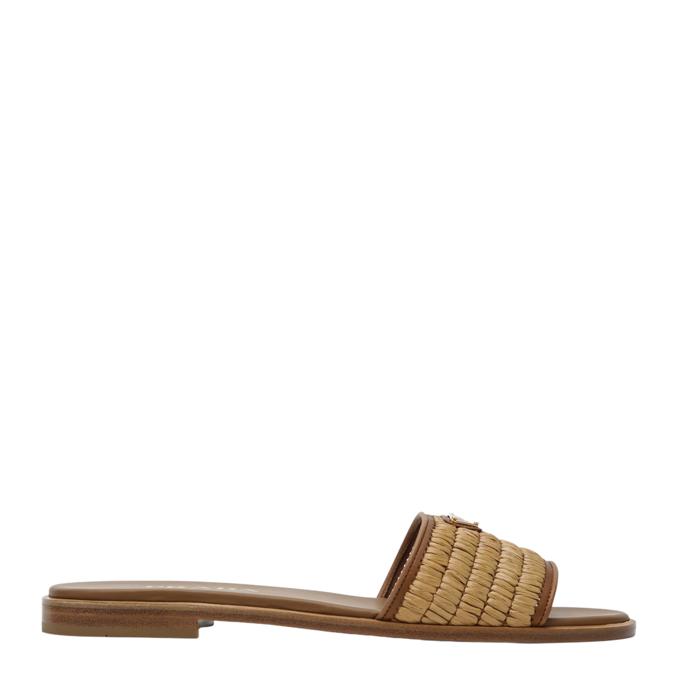 Natural Leather With Crochet Details Slide Sandals - Image 1