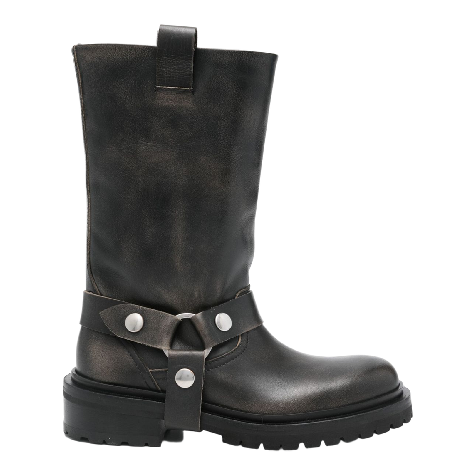 Kurt Boots in Black Leather with Silver Buckle - Image 1