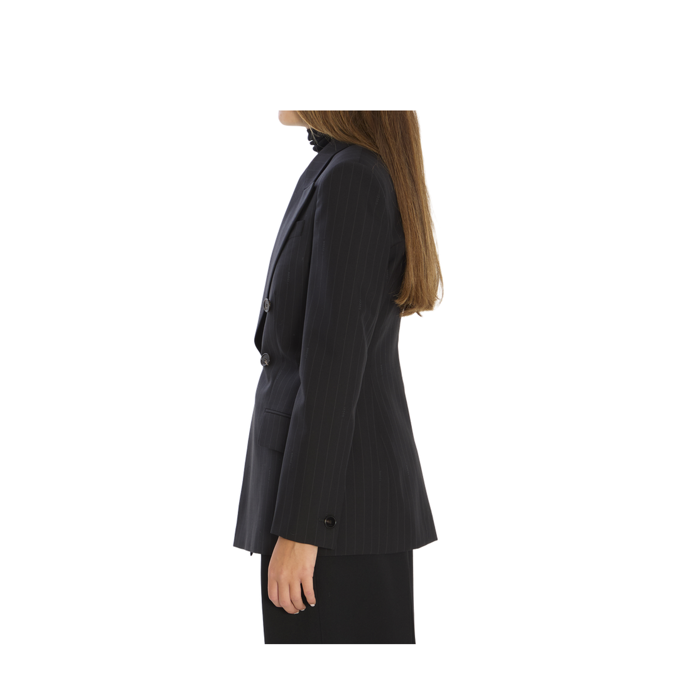 Pinstripe Wool Jacquard Jacket in Black - Image 3