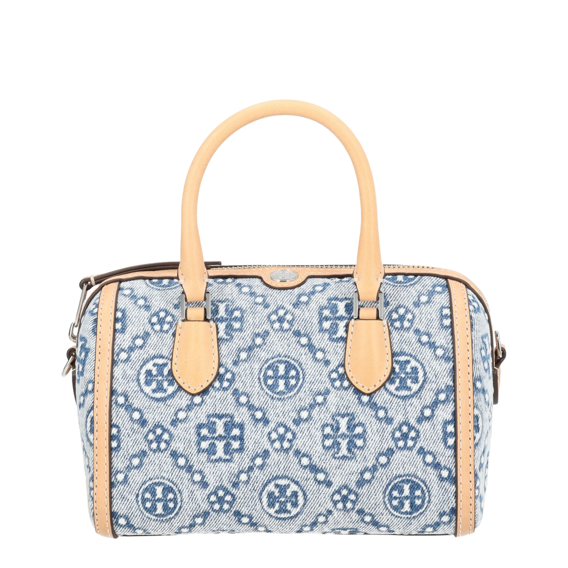 T Monogram Mini Cotton Denim Top-Handle Tote - Blue - Image 1