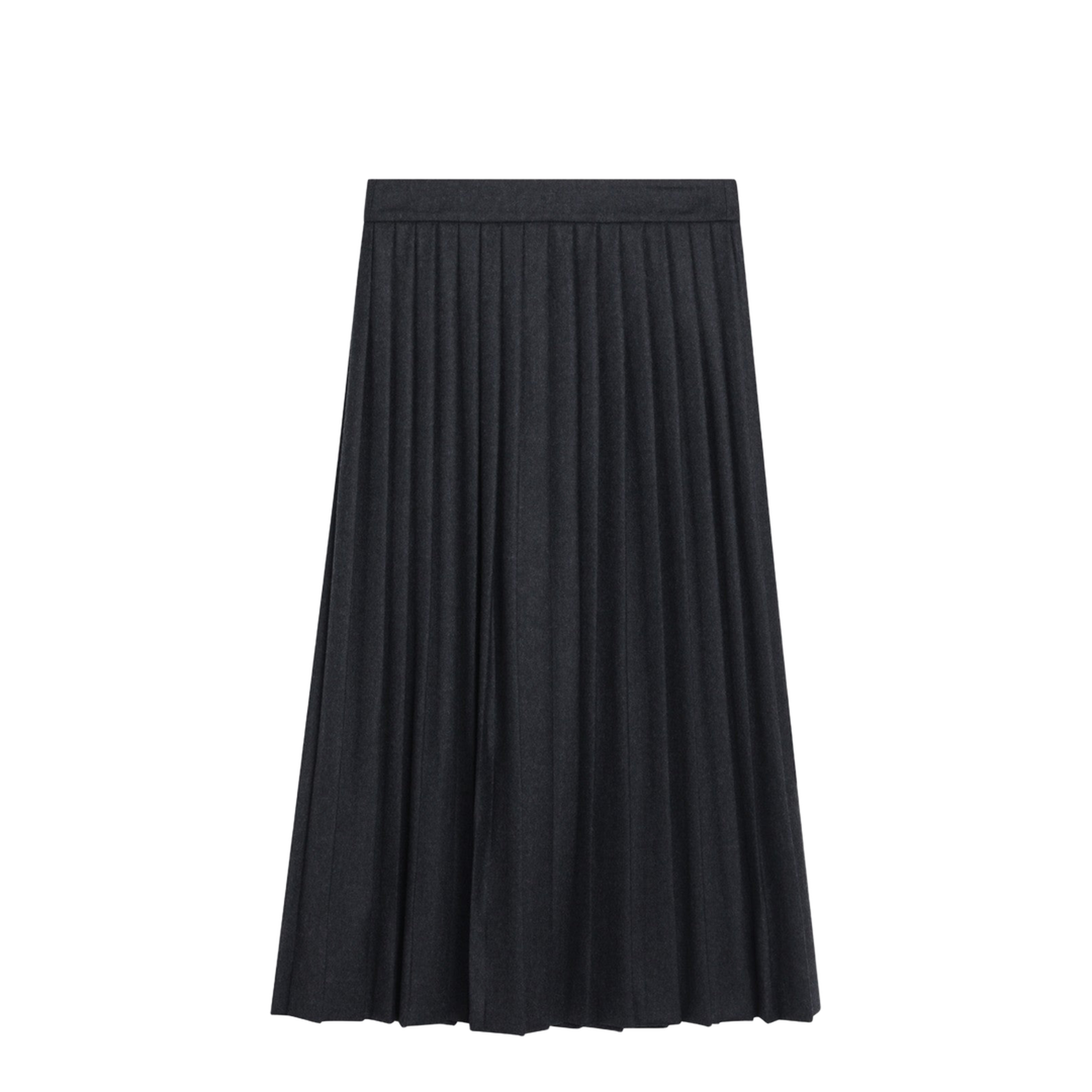 Grey Pleated Wool Skirt - Image 2