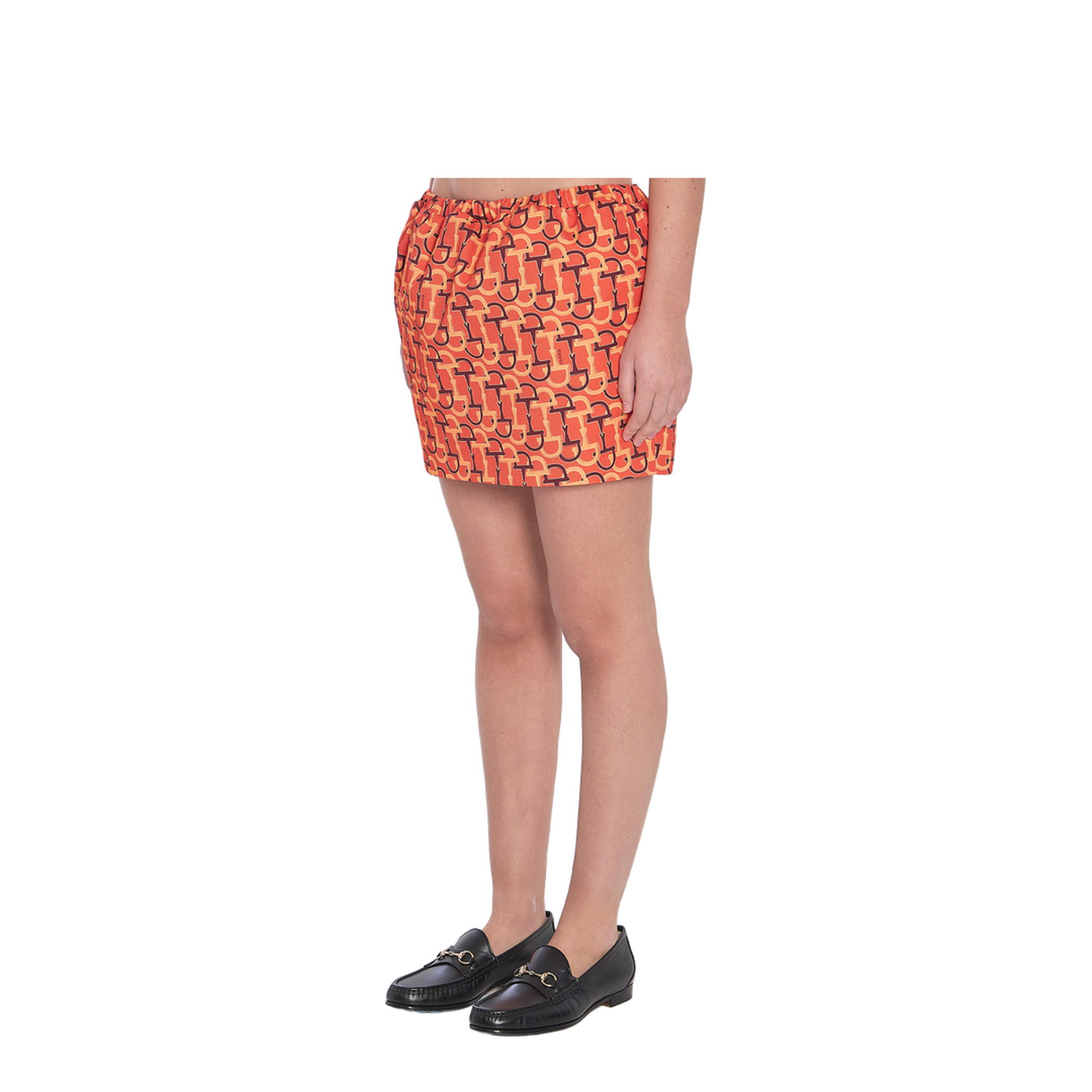 Orange Printed Silk Skirt With Horsebit Motif - Image 2