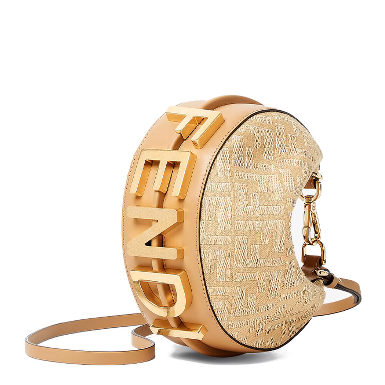 Jacquard Fabric Mini Hobo Bag with Raffia FF - Image 4