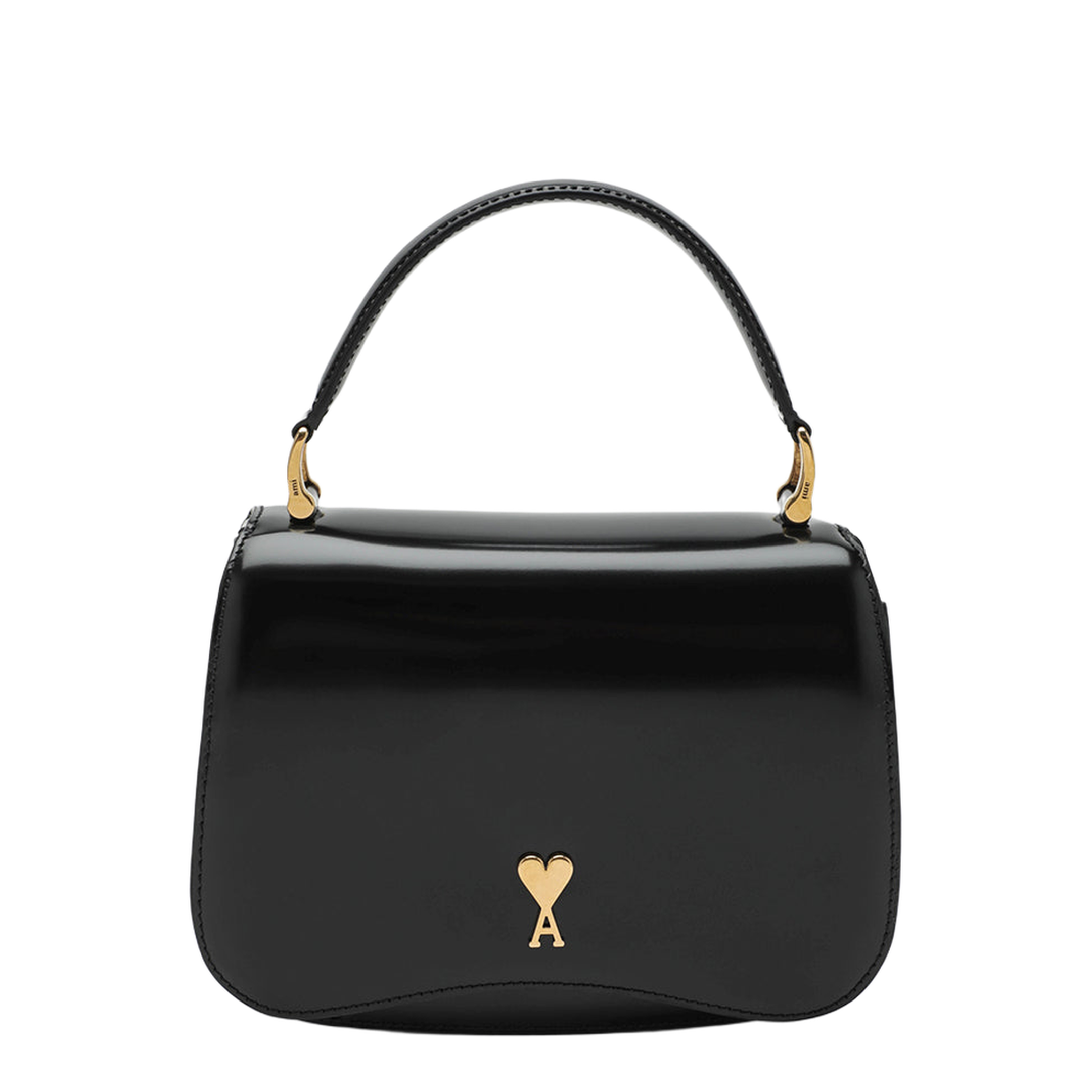 Black Glazed Leather Top Handle Bag - Image 1