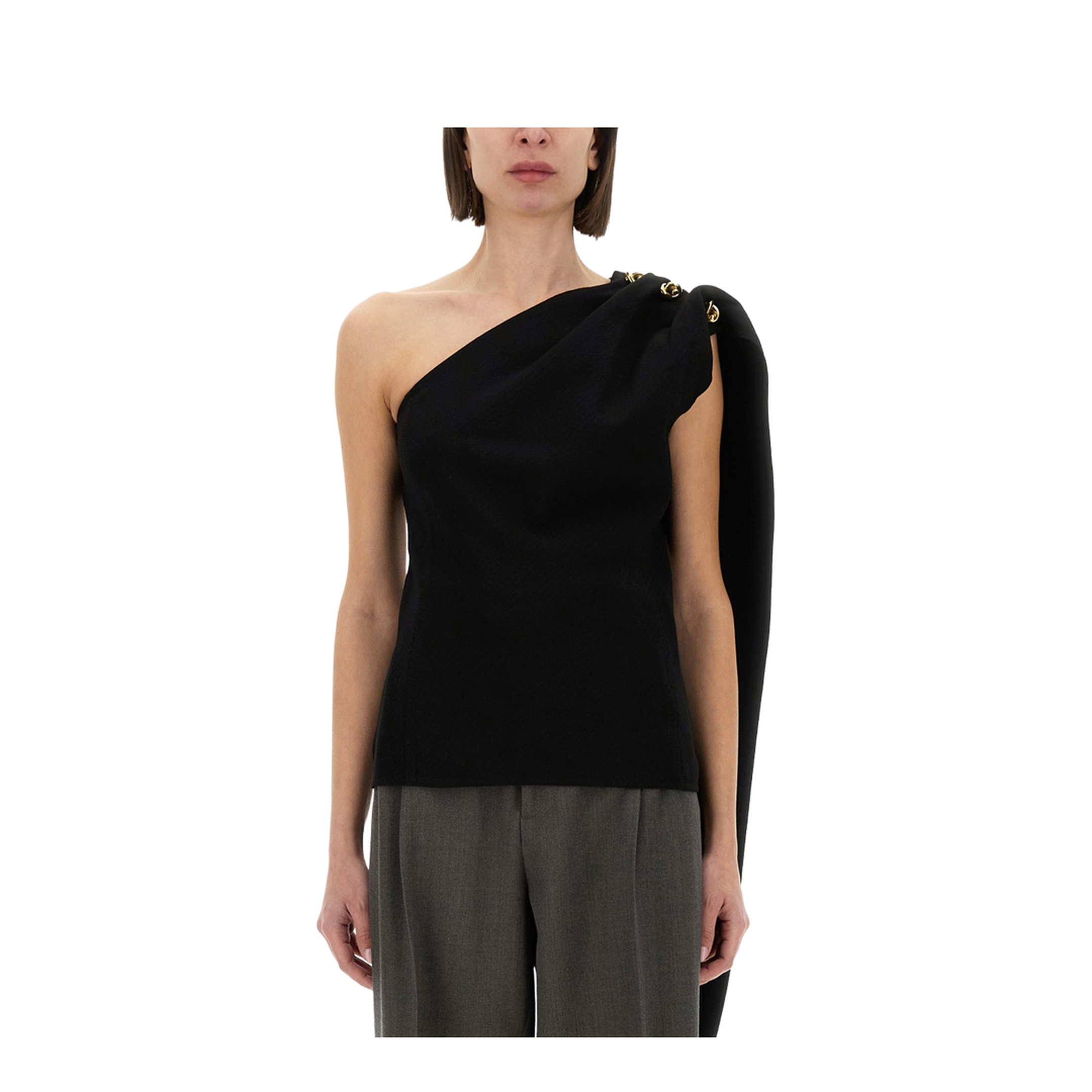 Wool Viscose Crepe Top in Black - Image 1