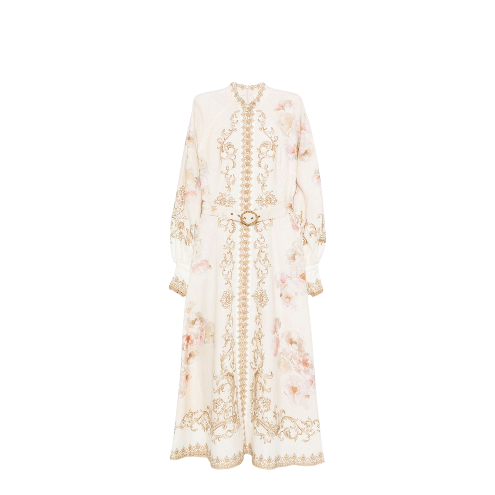 Cream Floral Baroque Linen Maxi Dress - Image 1