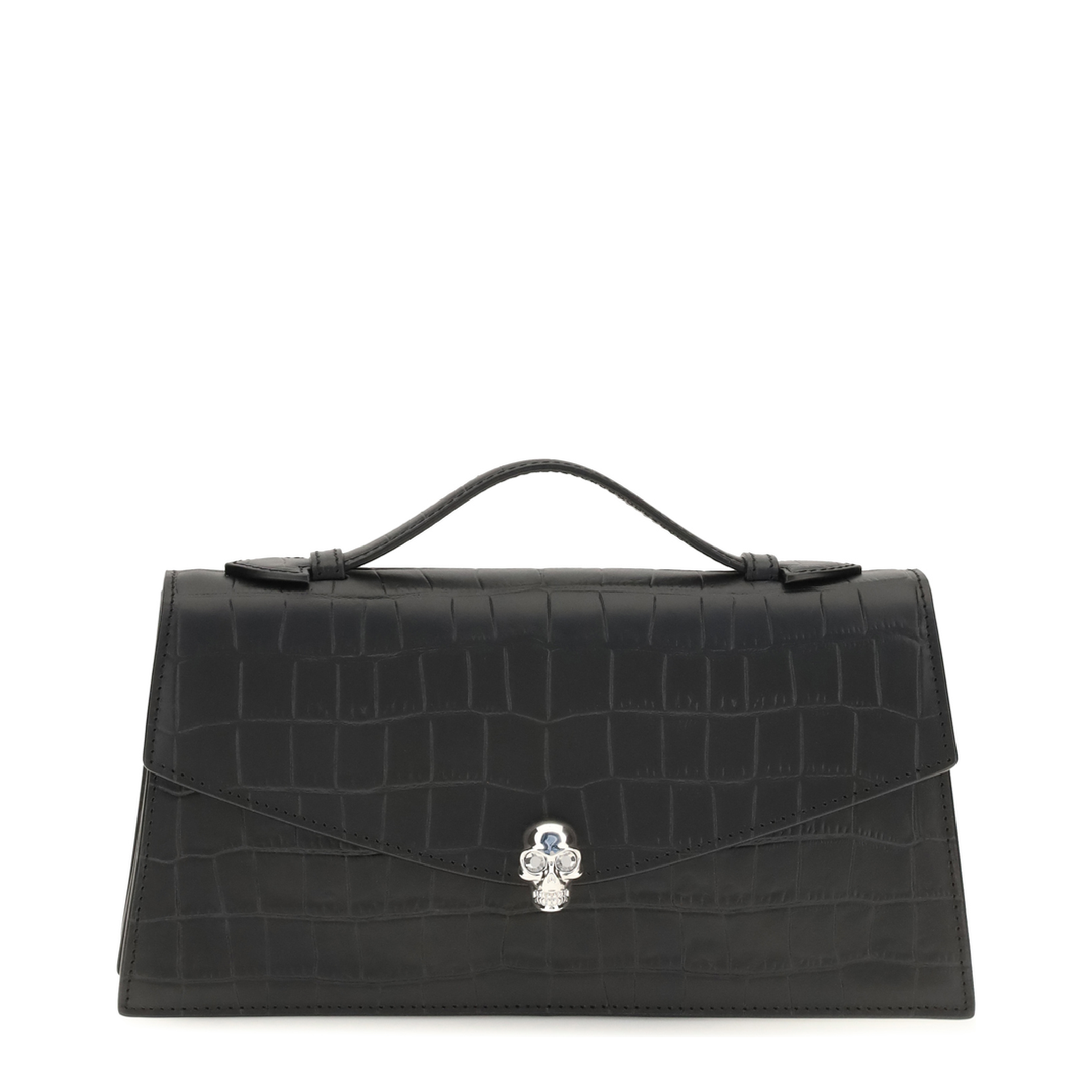 Skull Top Handle Calf Leather Handbag - Black - Image 1