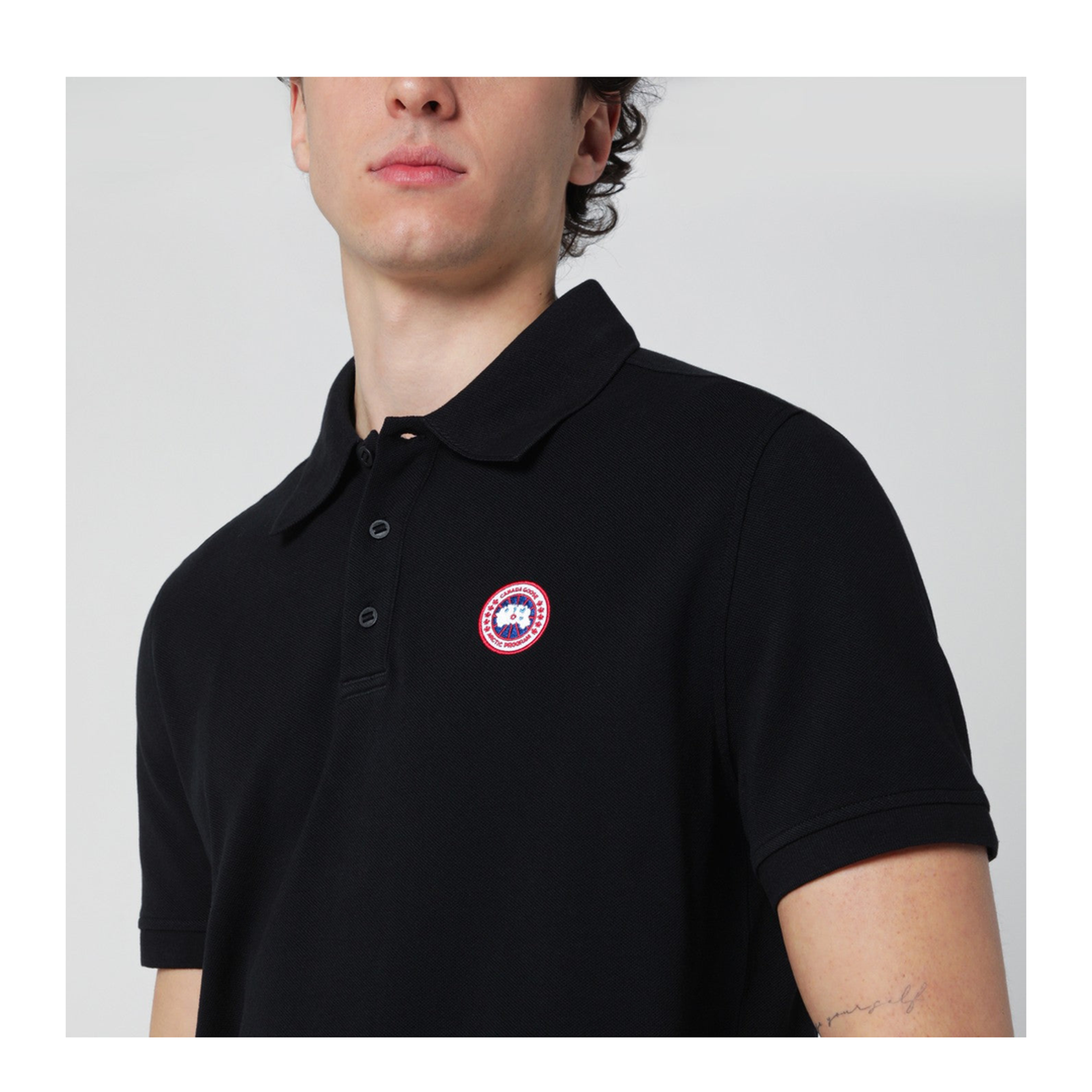 Black Polo Shirt with Logo Patch - Image 2