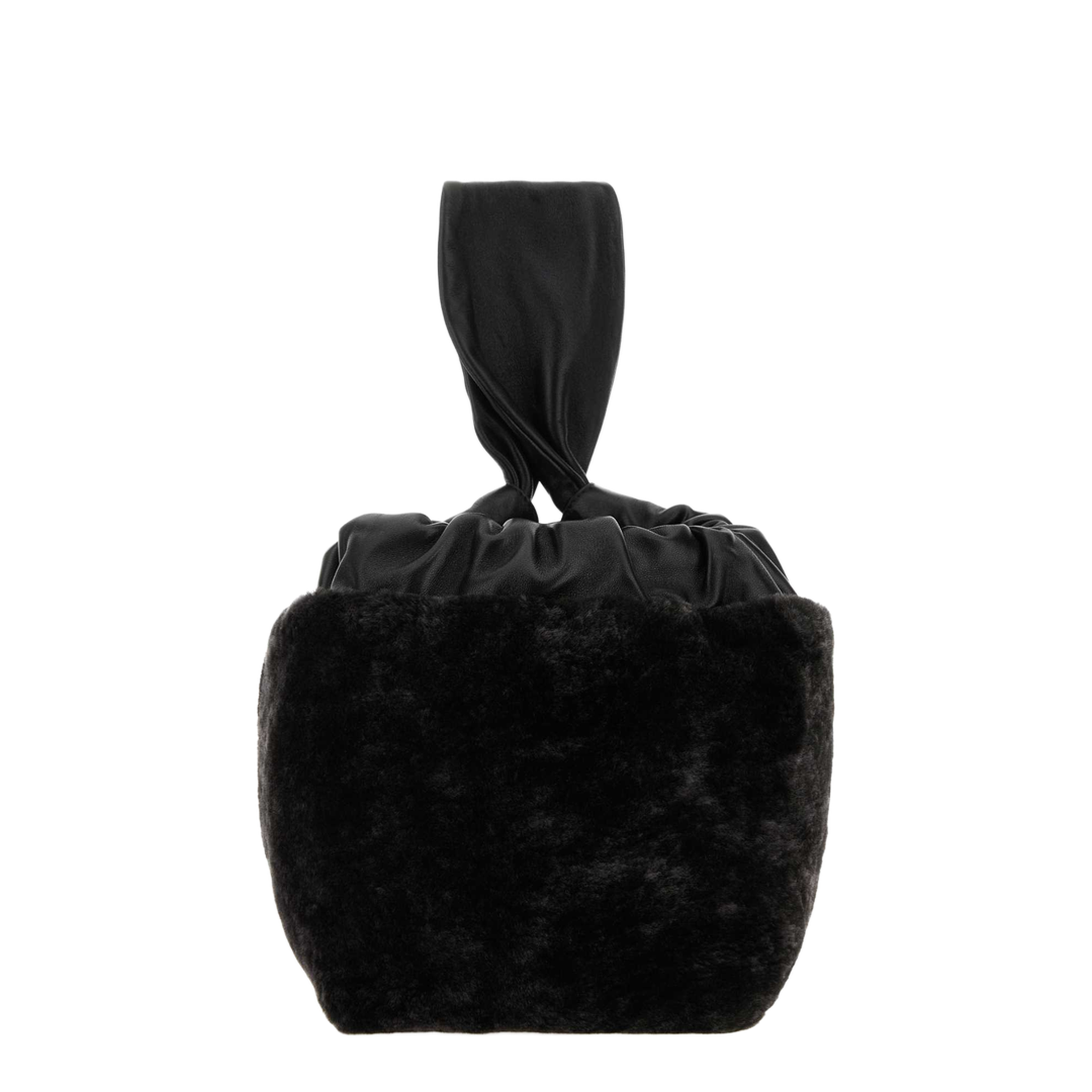 Leather & Shearling Clutch - Black - Image 1