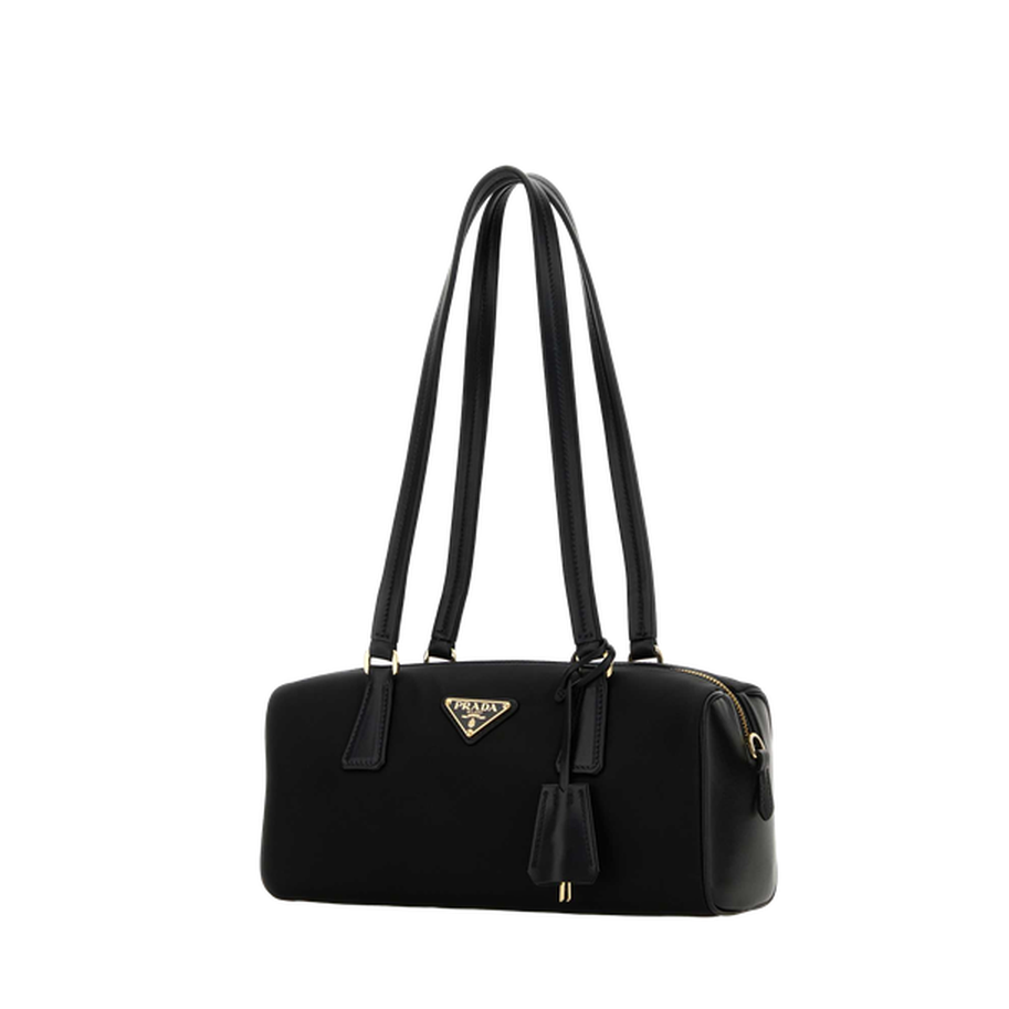 Re-Nylon Medium Leather Top-Handle Bag - Nero - Image 3