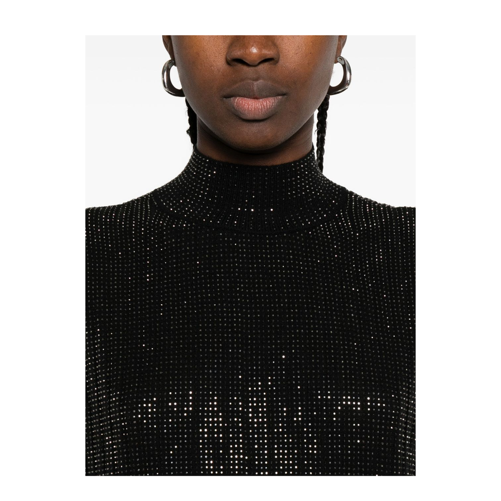 Plain-knit Virgin Wool-blend Sleeveless Dress with All-over Rhinestones - Image 2