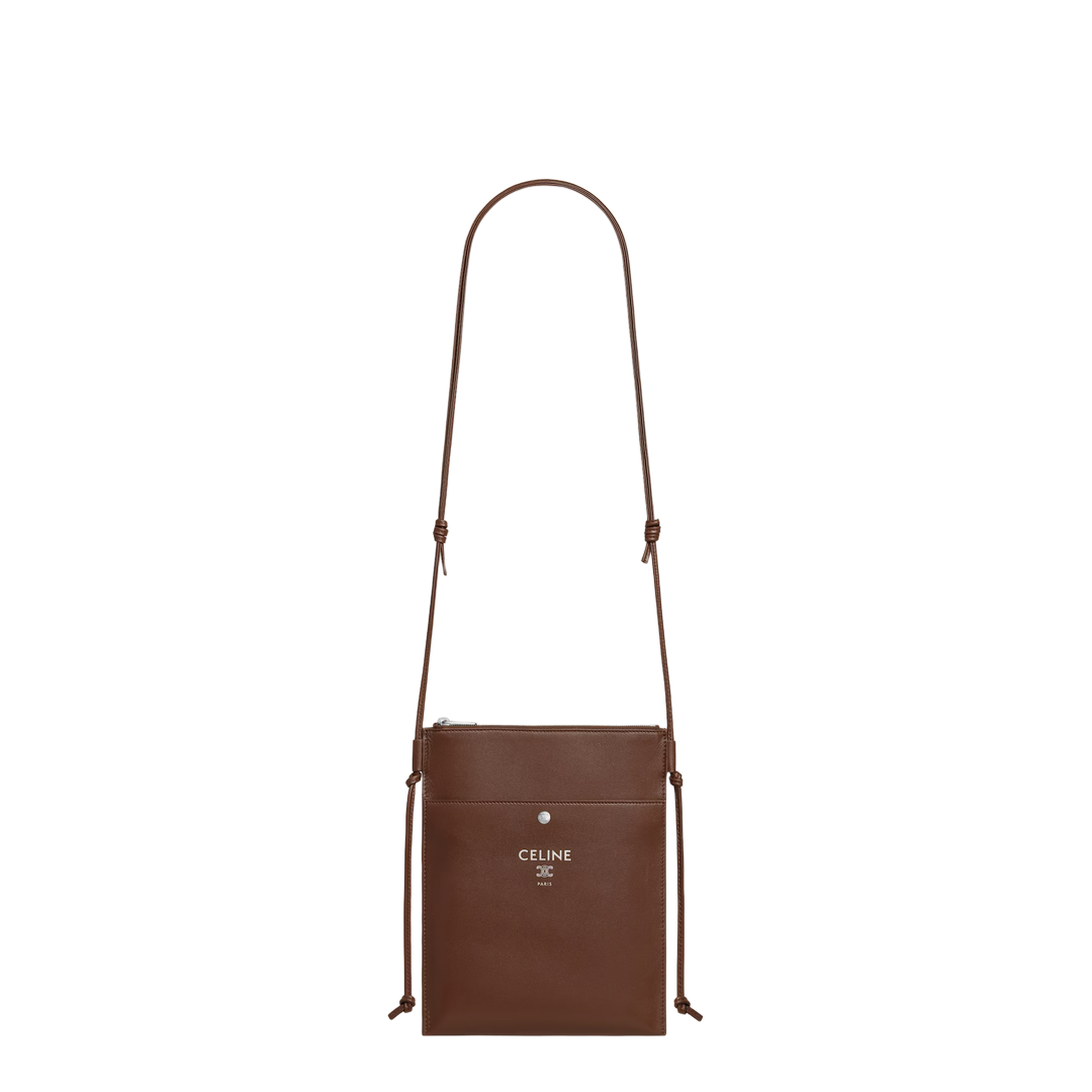 Logo Printed Sharp Leather Crossbody Bag - Brown - Image 4