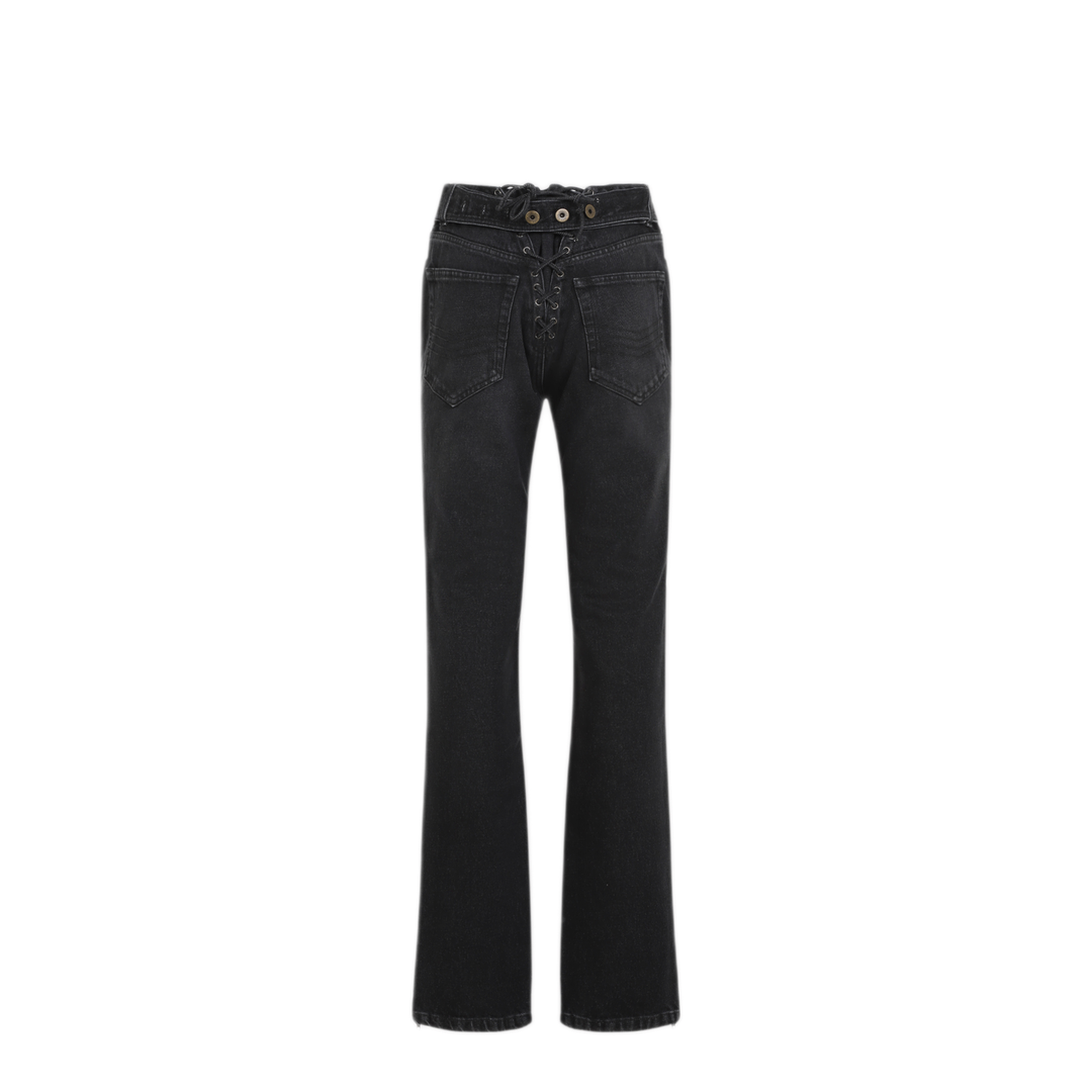 Denim Jeans With Lacing And Knee Bonding Detail - Image 4
