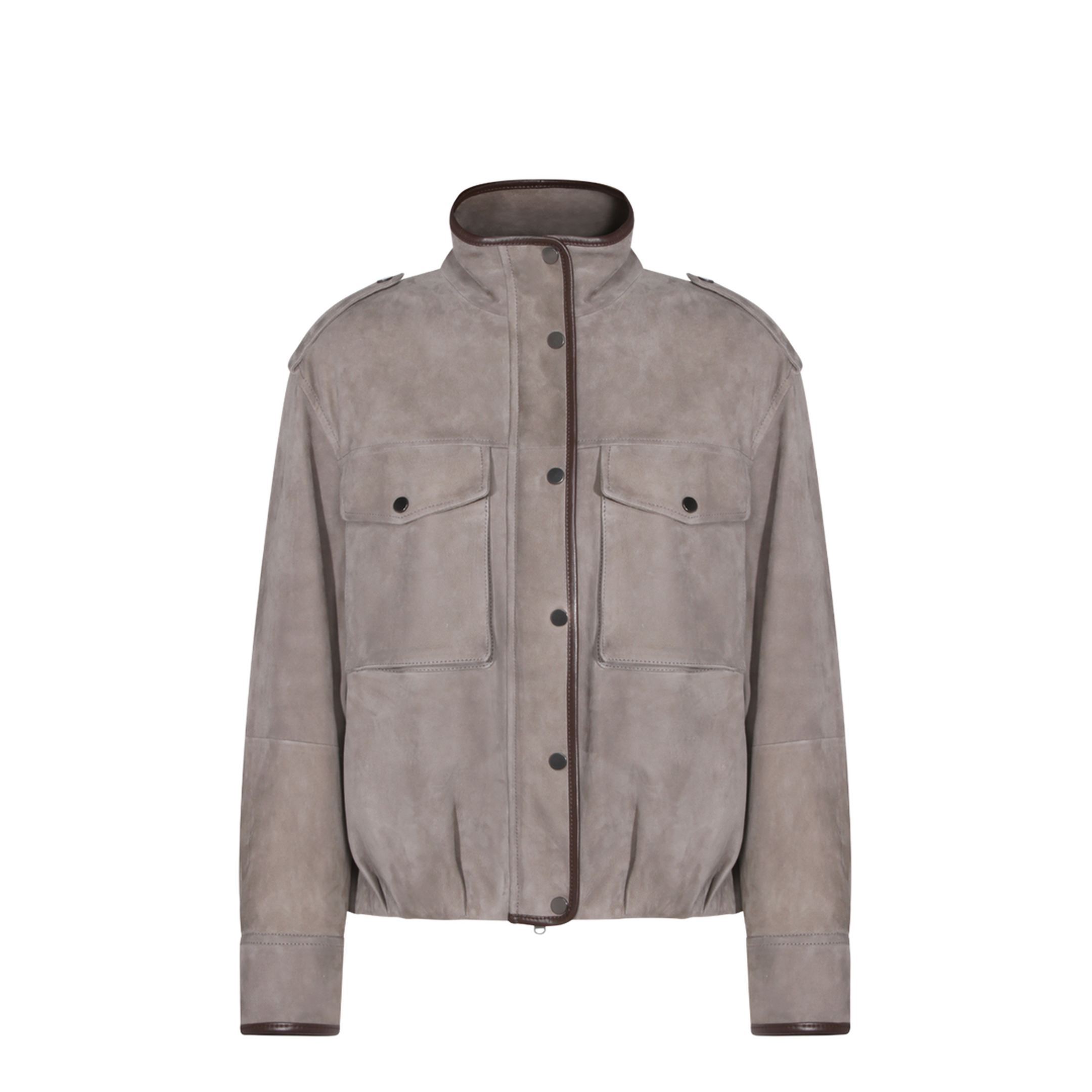 Faded Green Jacket With High Neck And Front Patch Pockets In Suede - Image 1
