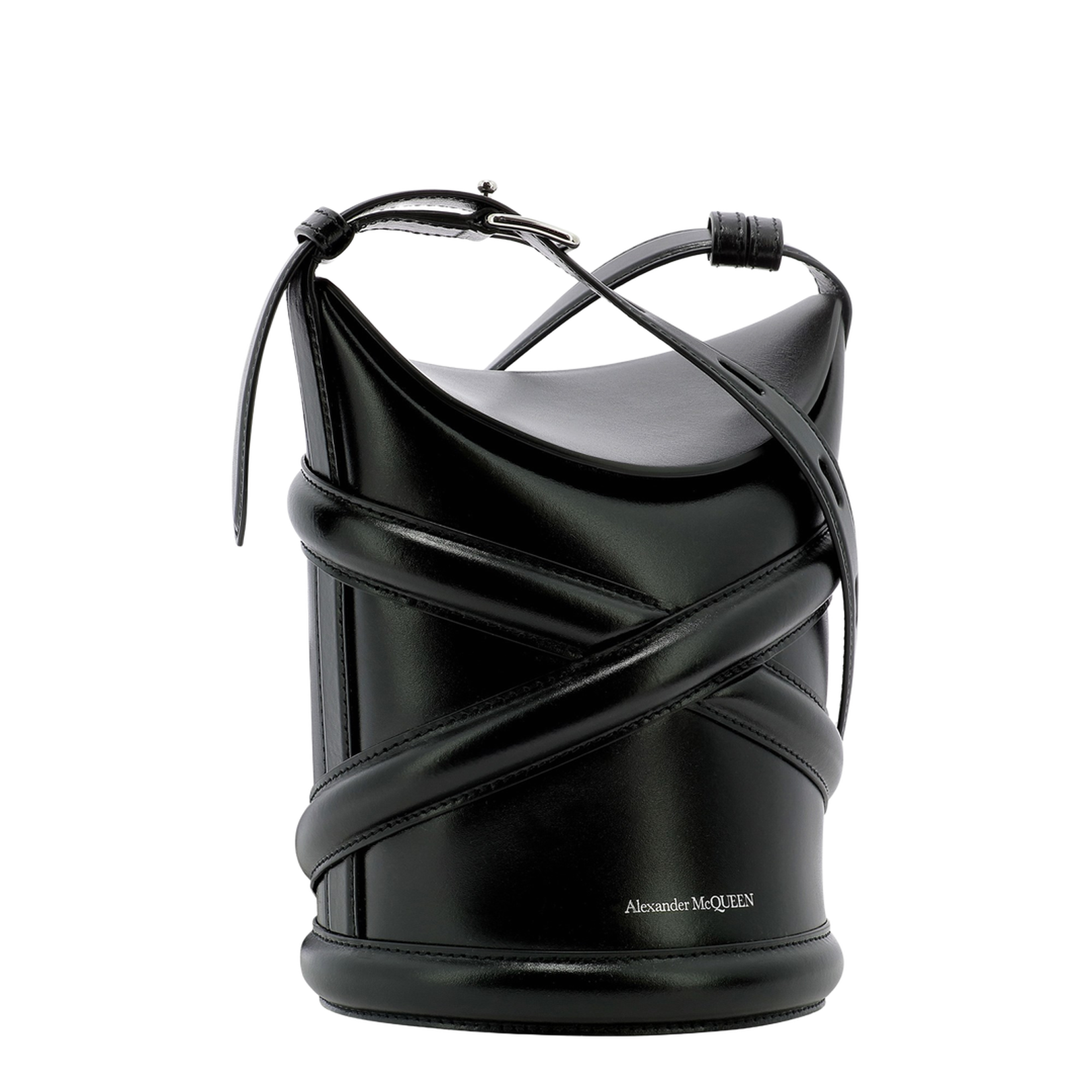 The Curve Calf Leather Bucket Bag - Black - Image 3