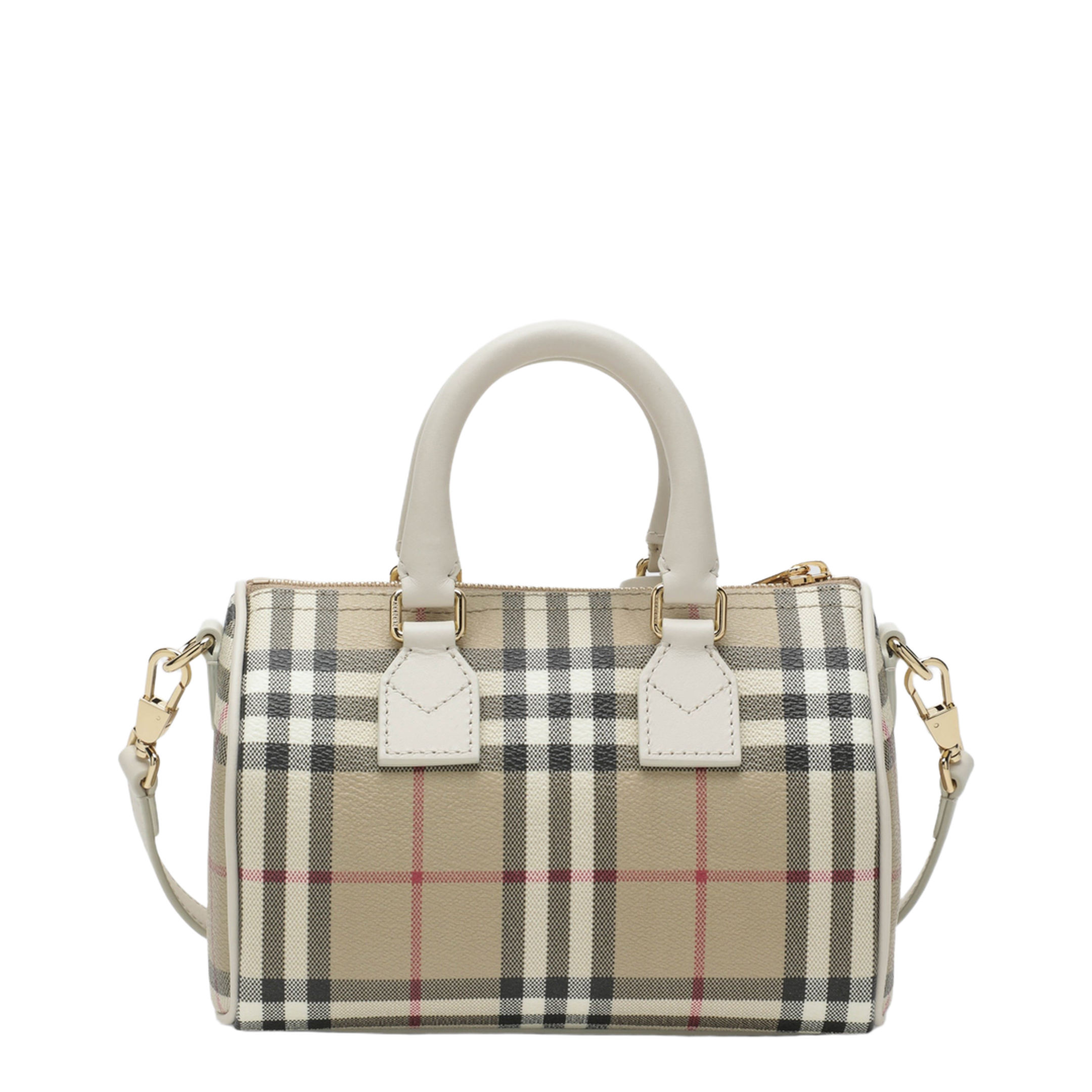 Mini Vintage Check Bowling Bag In Coated Cotton Beige - Image 2