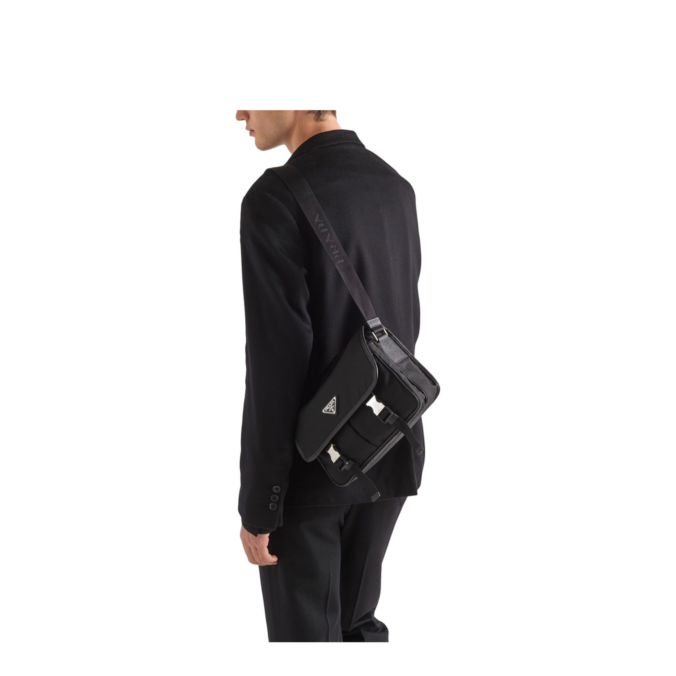 Re-Nylon Saffiano Leather Shoulder Bag - Black - Image 7