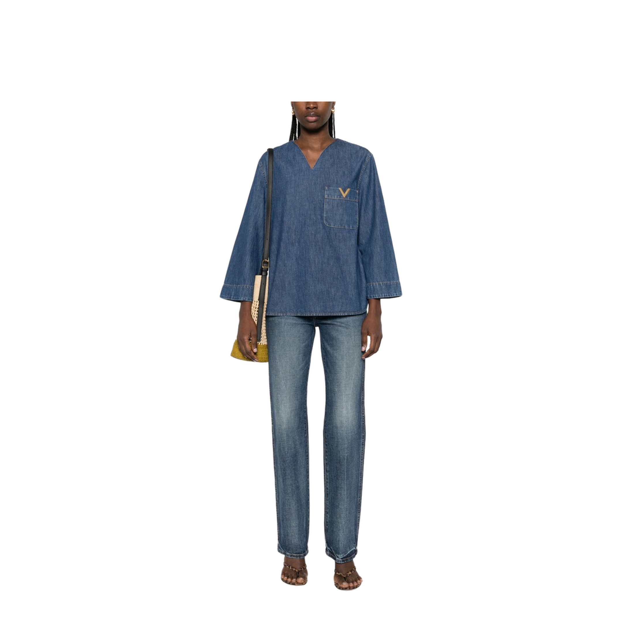 Cotton Denim Shirt - Blue - Image 3