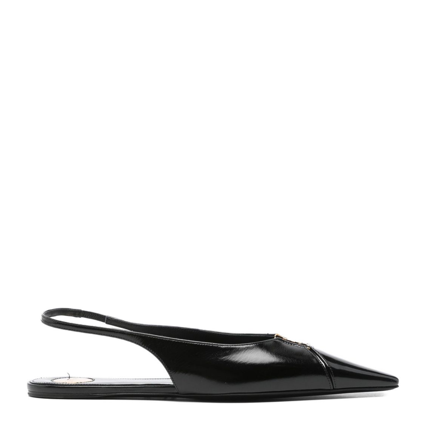 Black Leather Pointed Toe Slingback Strap Flat Sole - Image 1