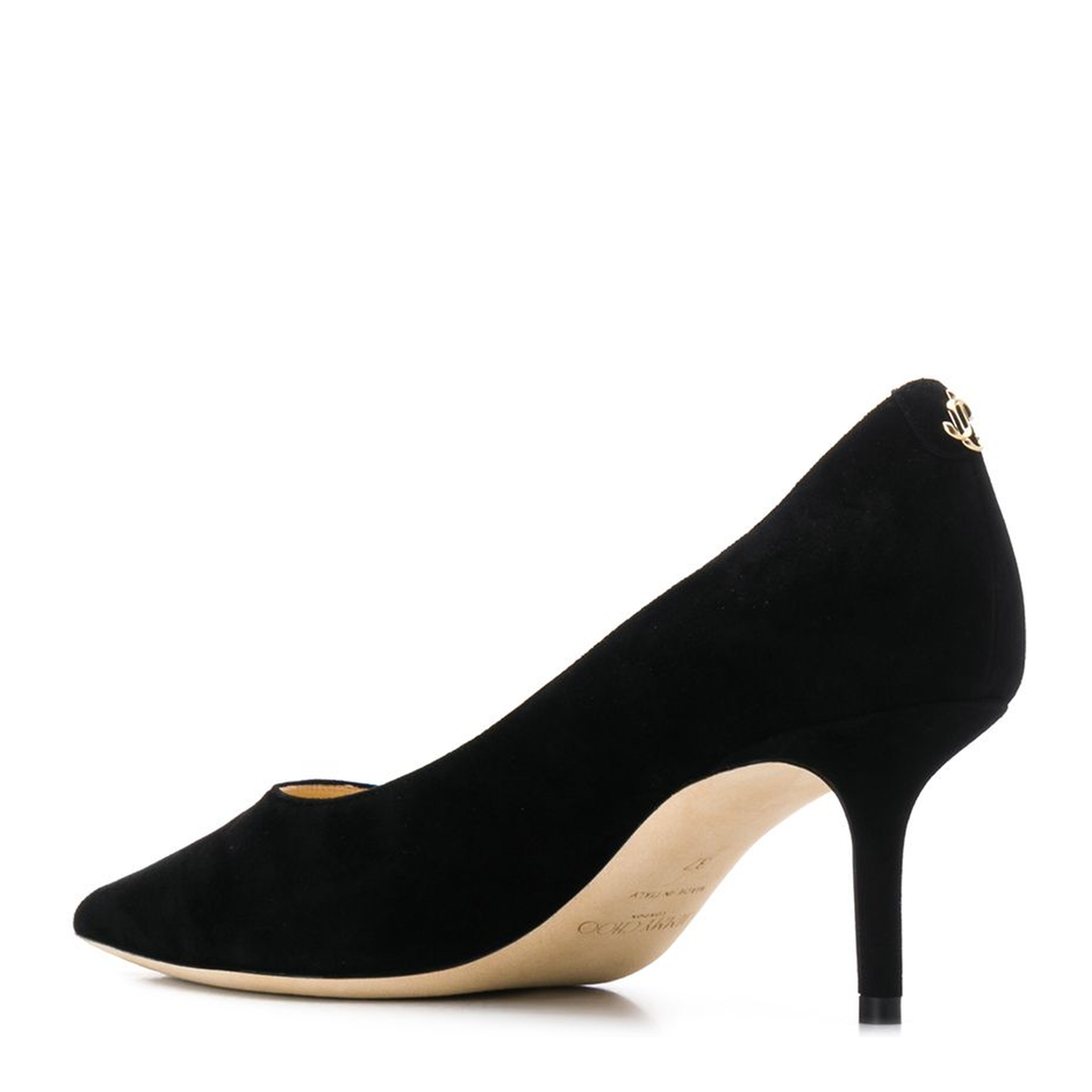 Black Suede Pointed Pumps with Emblem - Image 3