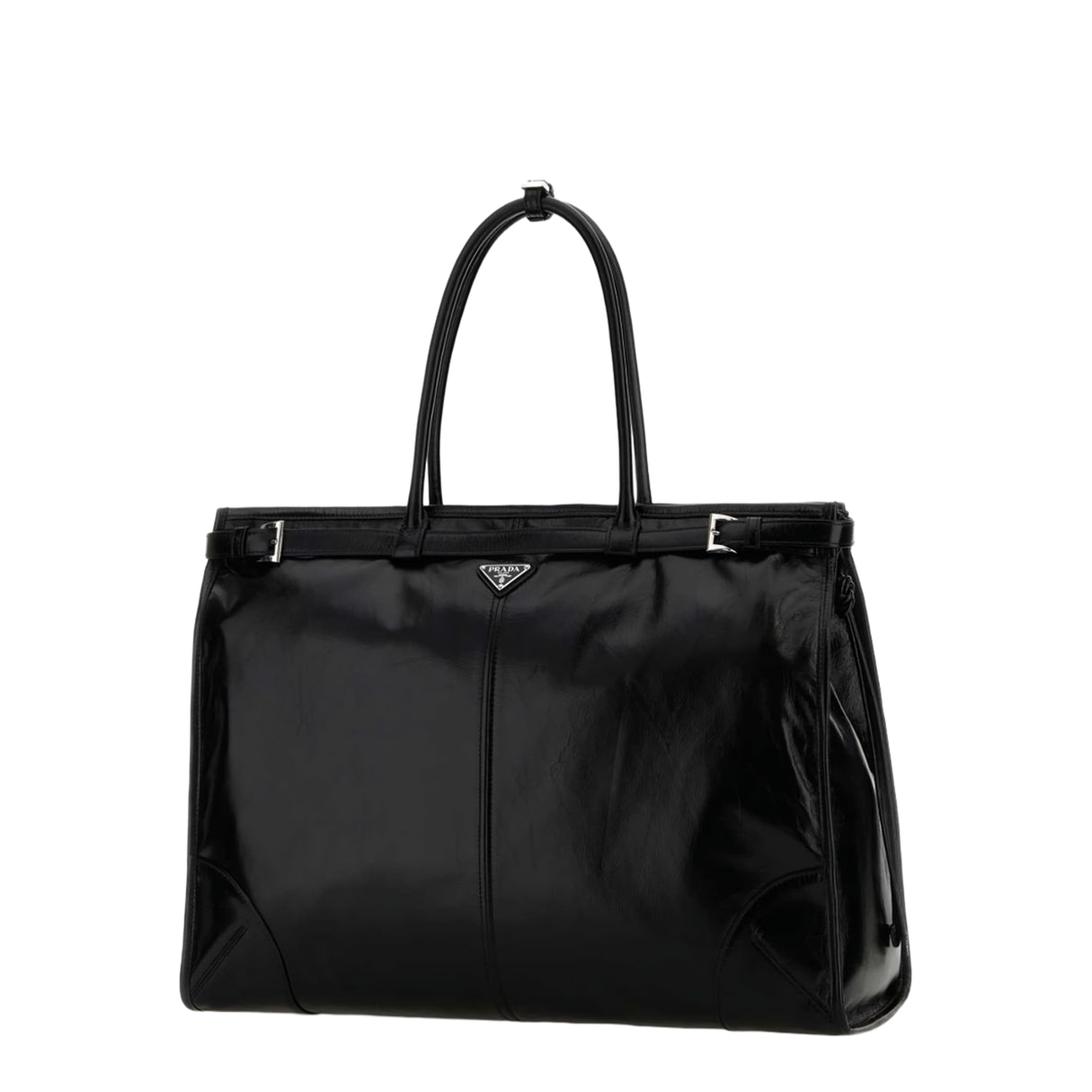 Black Leather Large Shopping Bag - Image 3