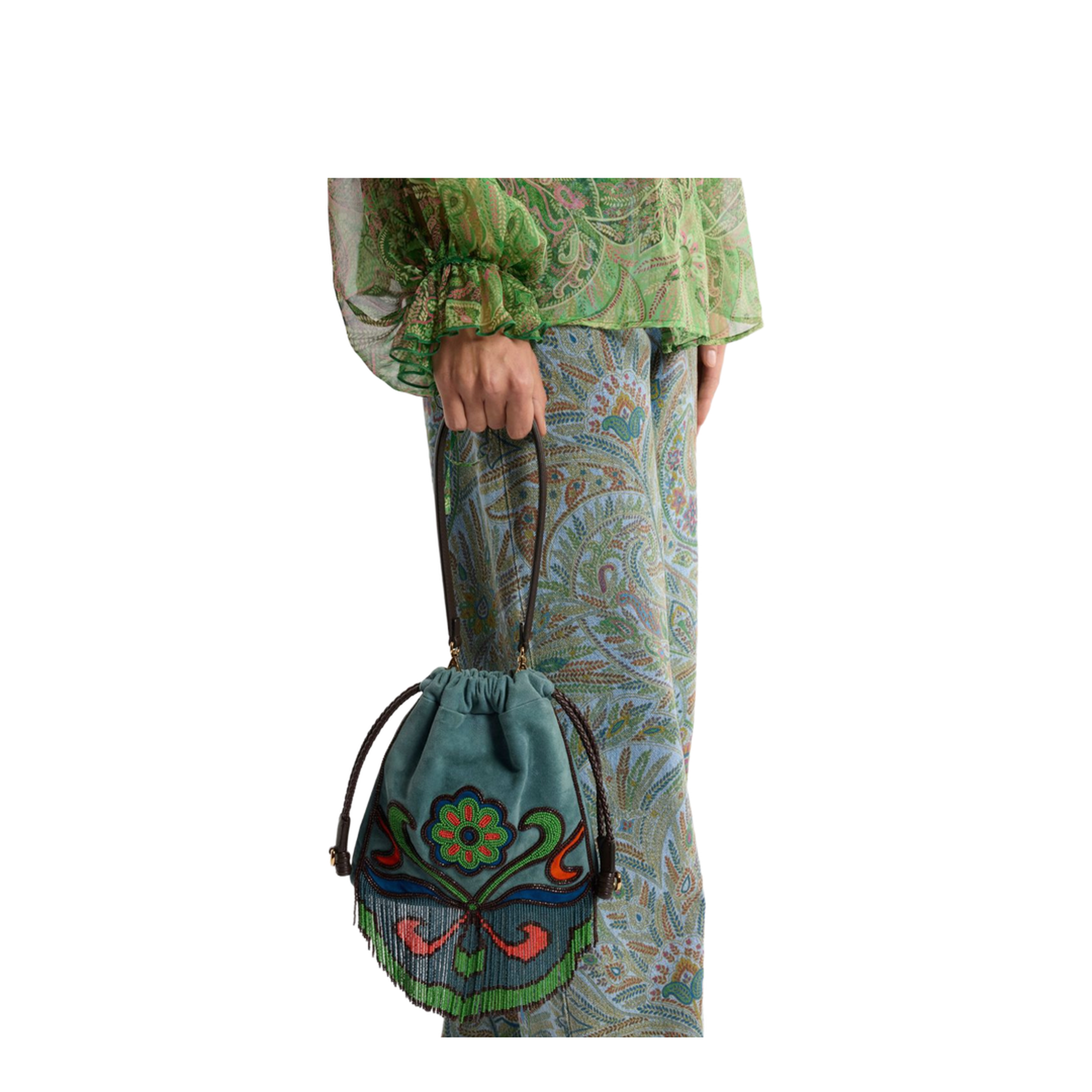 Kalispera Small Suede Bucket Bag - Light Blue - Image 5