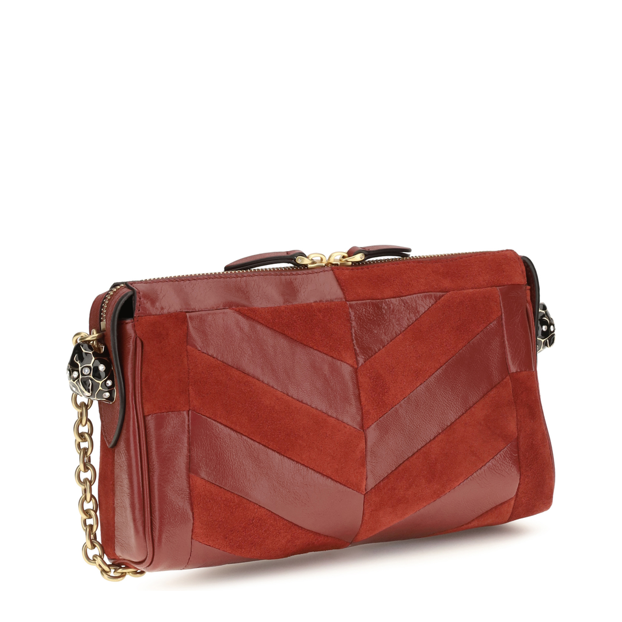 Panthea Small Calf Leather Patchwork Shoulder Bag - Red - Image 3