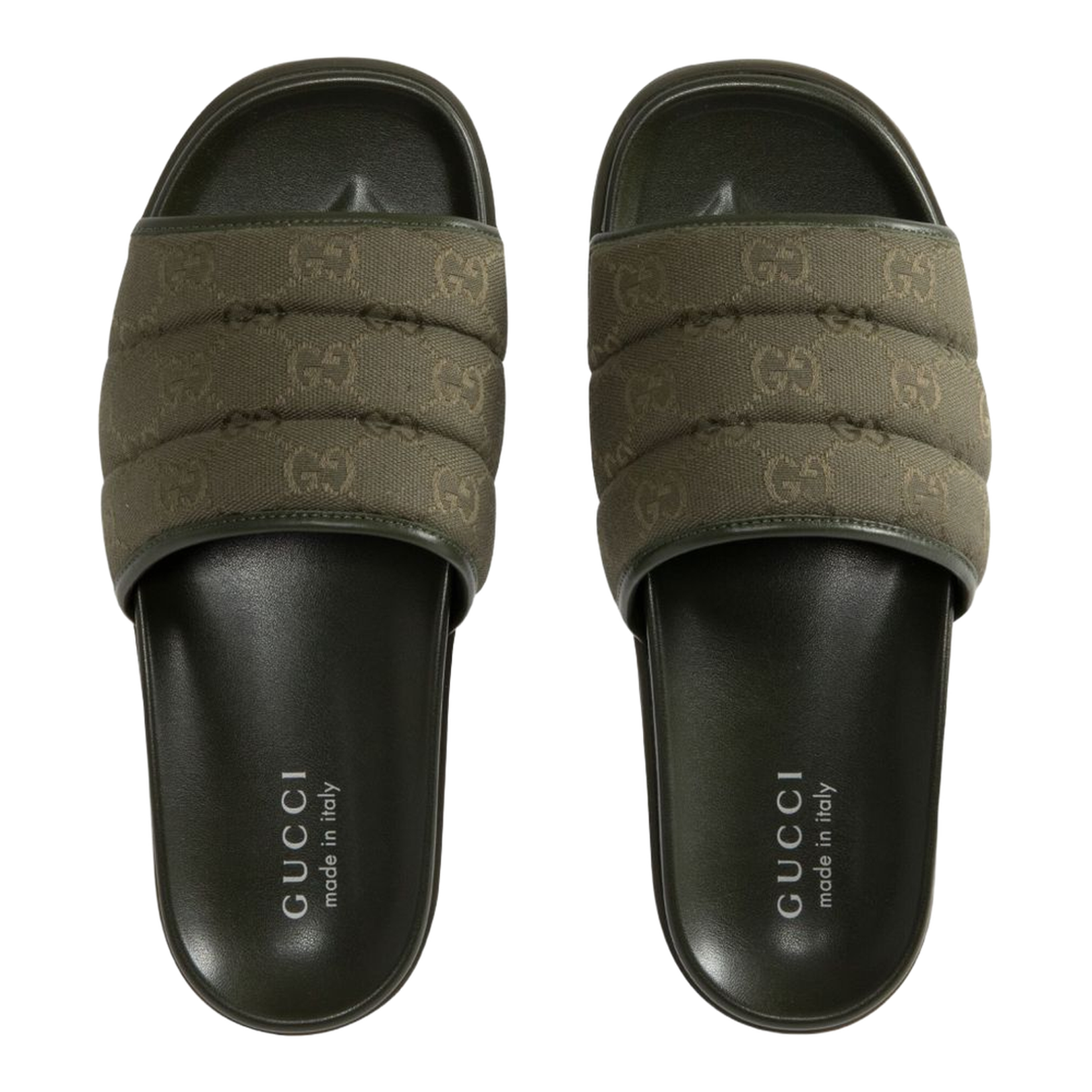 Olive Green GG Monogram Canvas Quilted Finish Open Toe Flat Sole Slip-On Style - Image 2