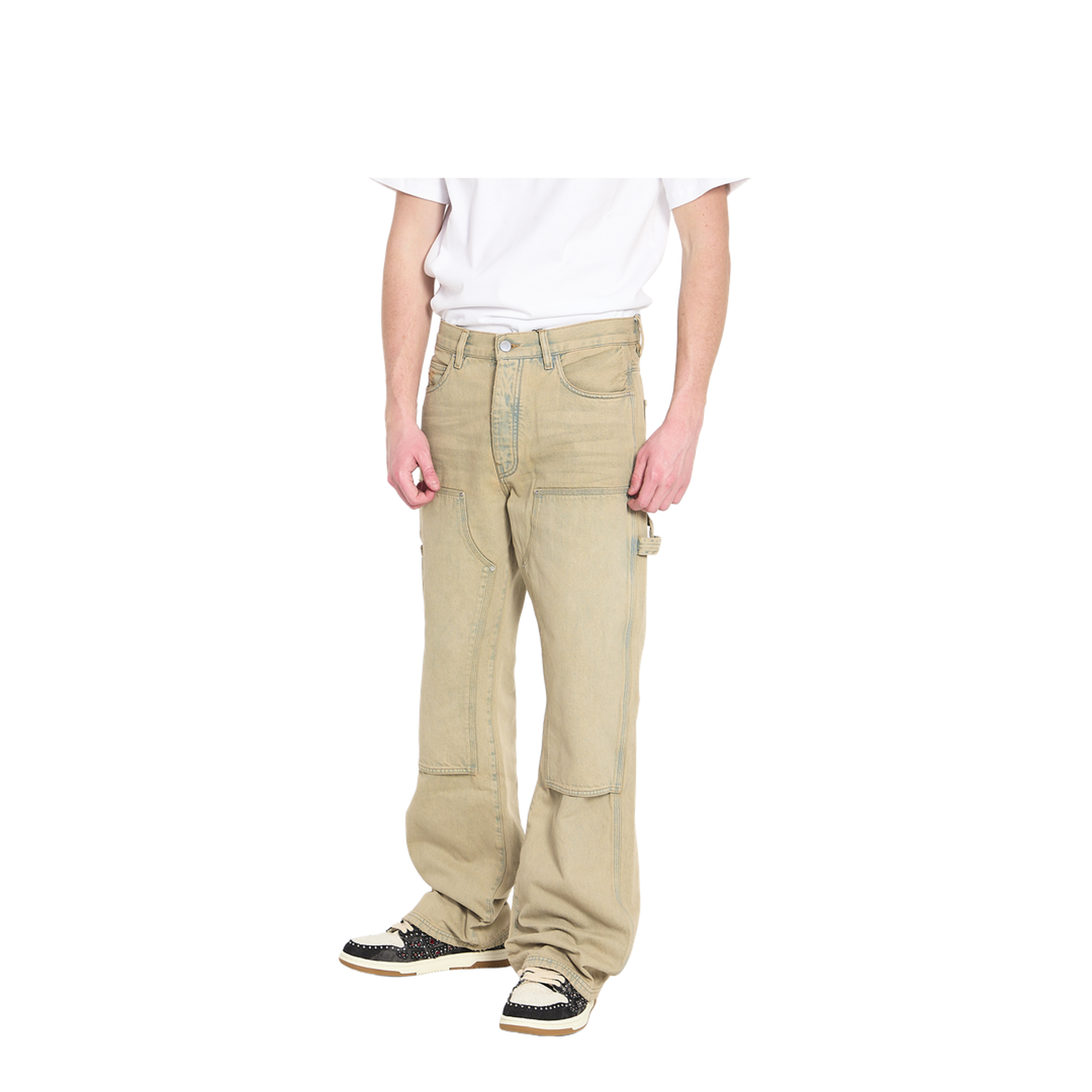 Beige Carpenter Multi-Pocket Denim Jeans - Image 2