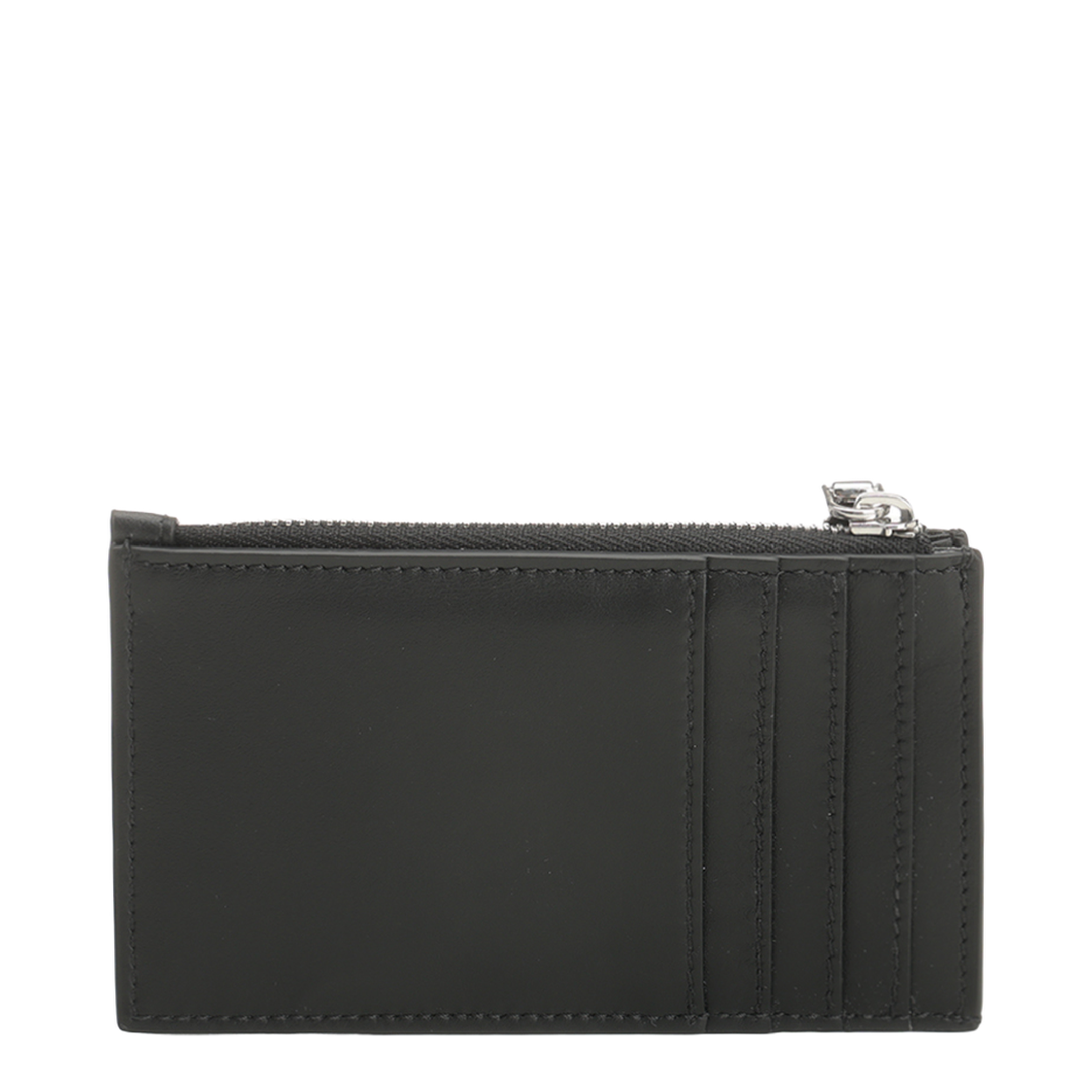 Debossed Logo Zipped Leather Card Holder - Black - Image 3
