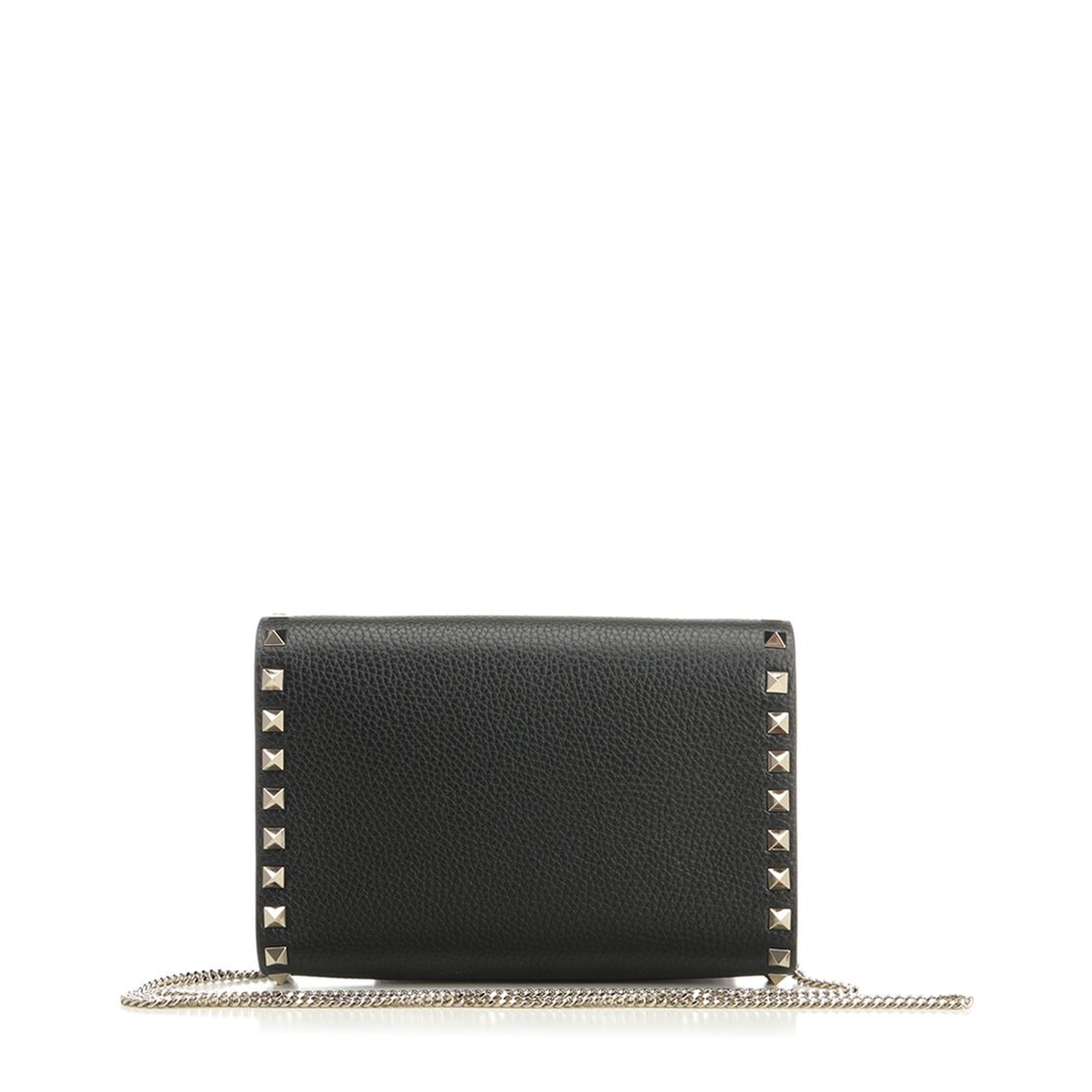 Rockstud Grainy Calfskin Wallet On Chain - Black - Image 3