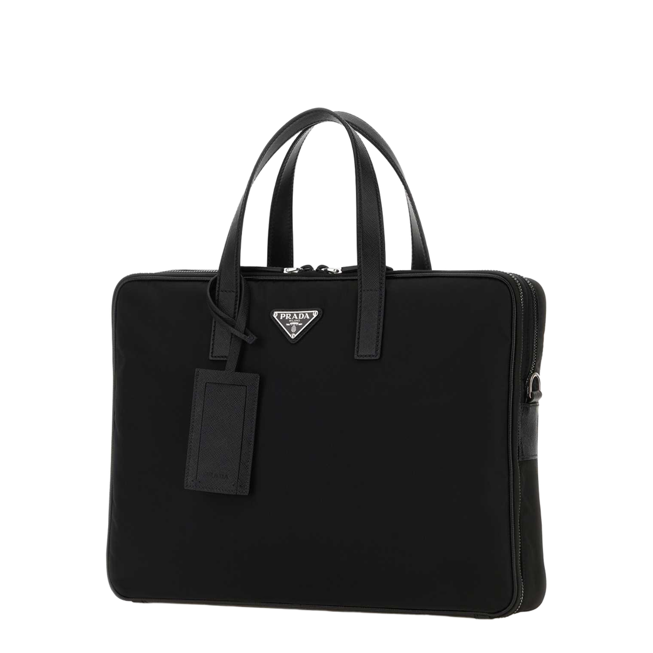 Re-Nylon Medium Saffiano Leather Briefcase - Black - Image 2