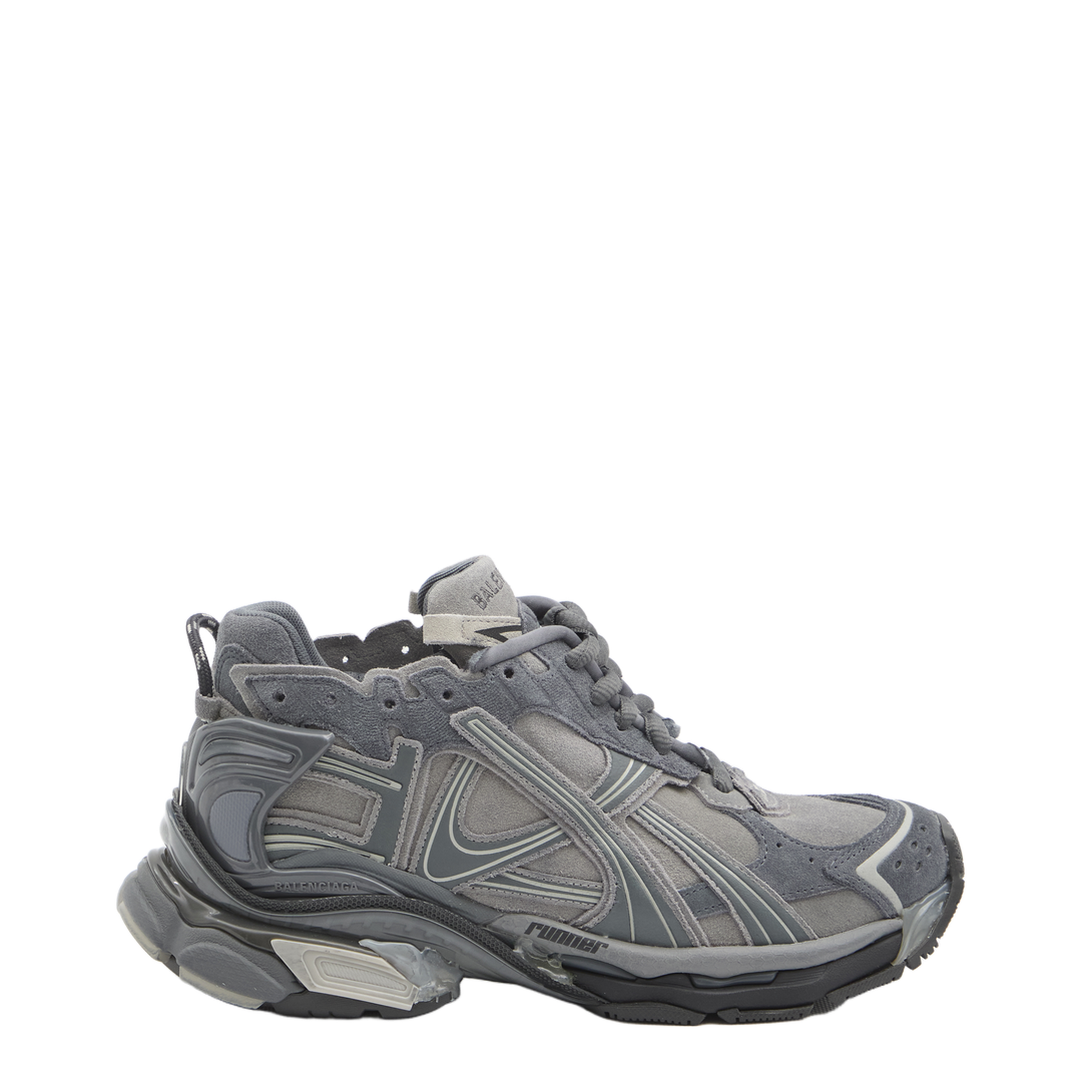 Runner Sneakers in Grey Leather and Textile - Image 1