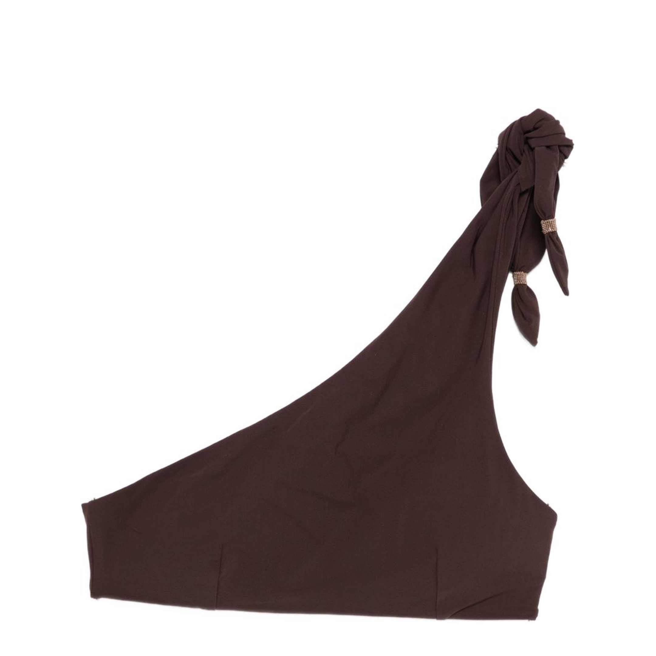 Knot One-Shoulder Bikini Tops - Brown - Image 1
