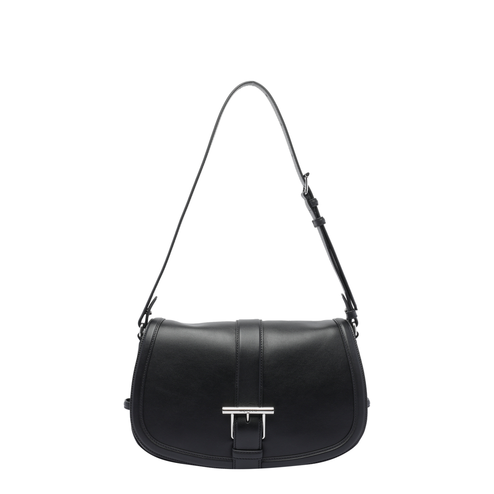 T-Bar Large Calf Leather Satchel - Black - Image 1