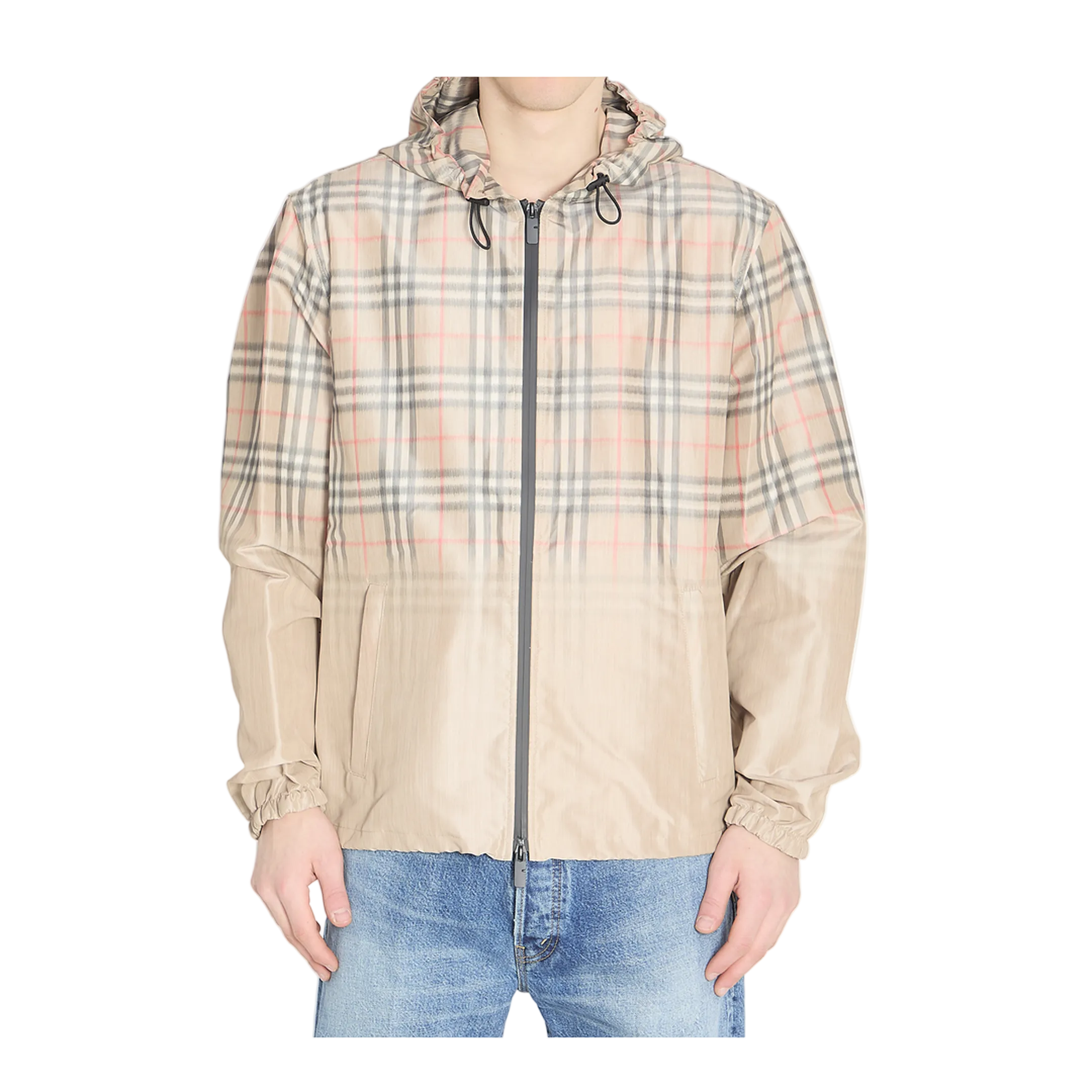 Hooded Jacket With Faded Check - Image 1