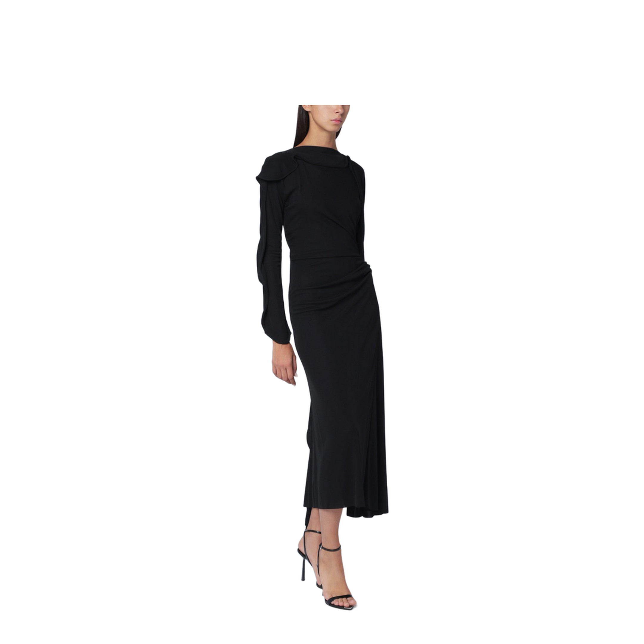 Black Midi Dress in Draped Jersey - Image 1