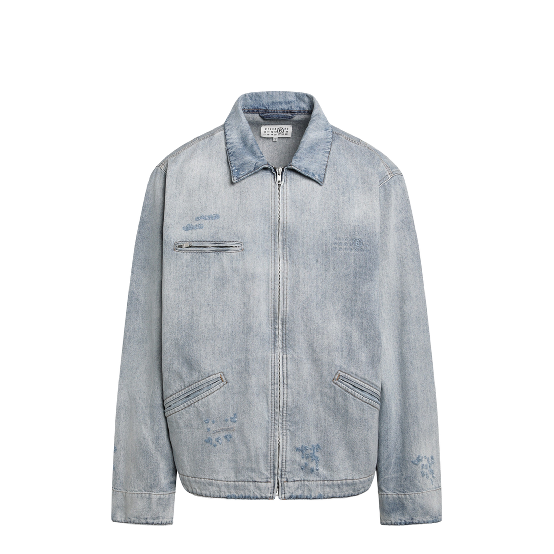 Washed Blue Zip-Up Denim Jacket - Image 1