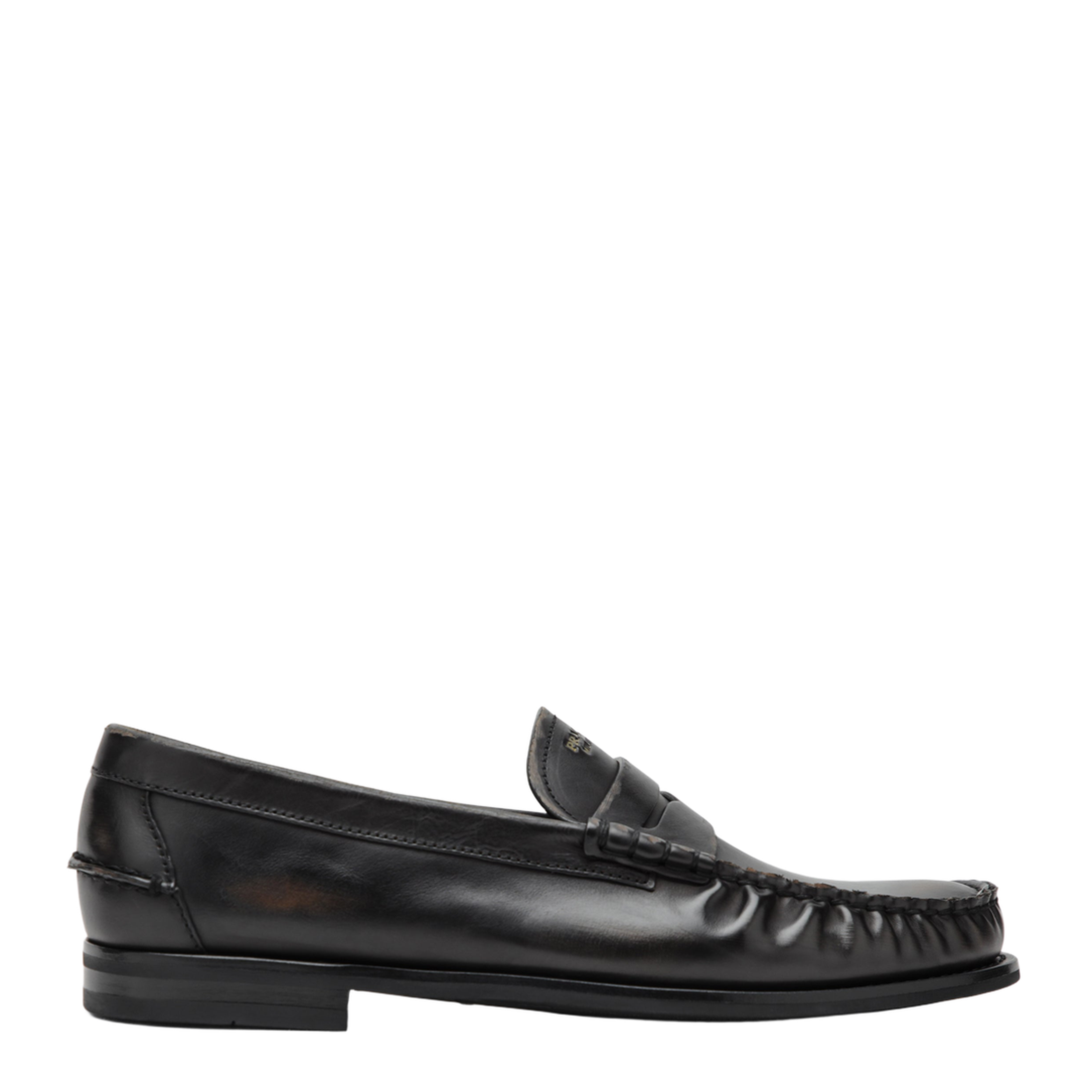 Black Cognac Aged Leather Loafers - Image 1