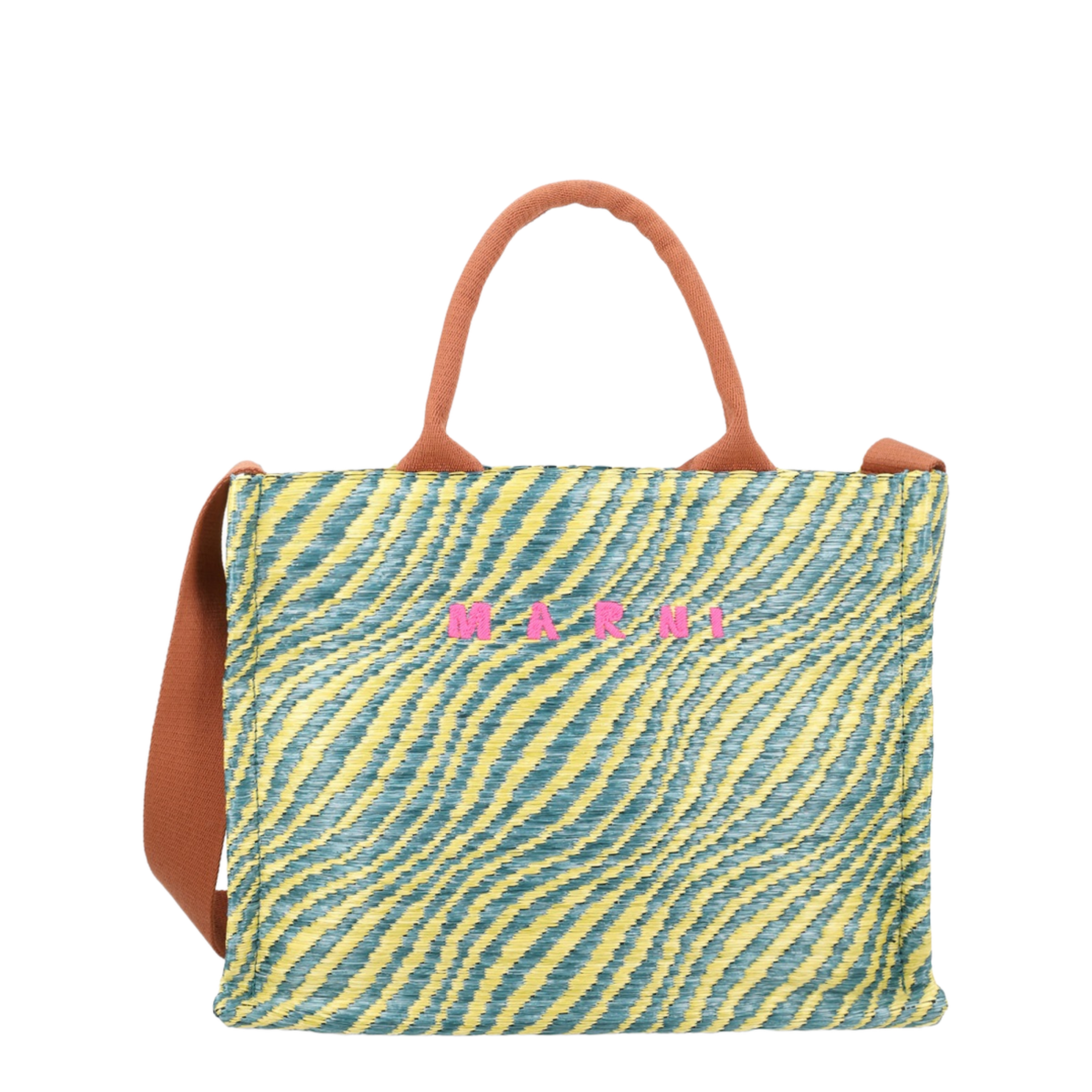 Wavy Raffia-Effect Small Tote Bag - Garden Green - Image 1