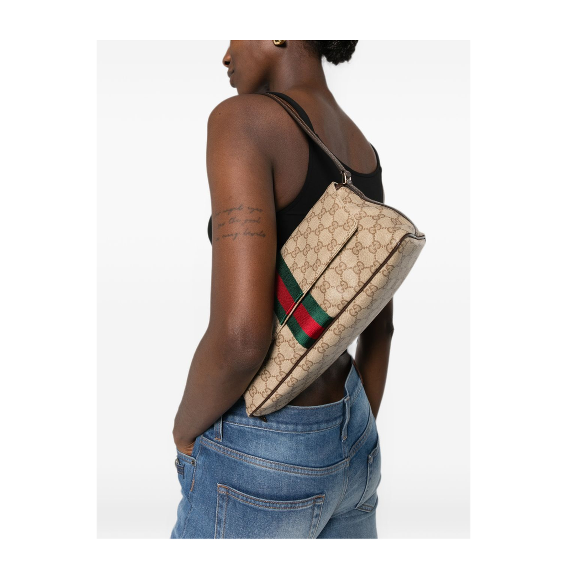 Ophidia Small GG Supreme Canvas Shoulder Bag - Beige/Ebony - Image 3