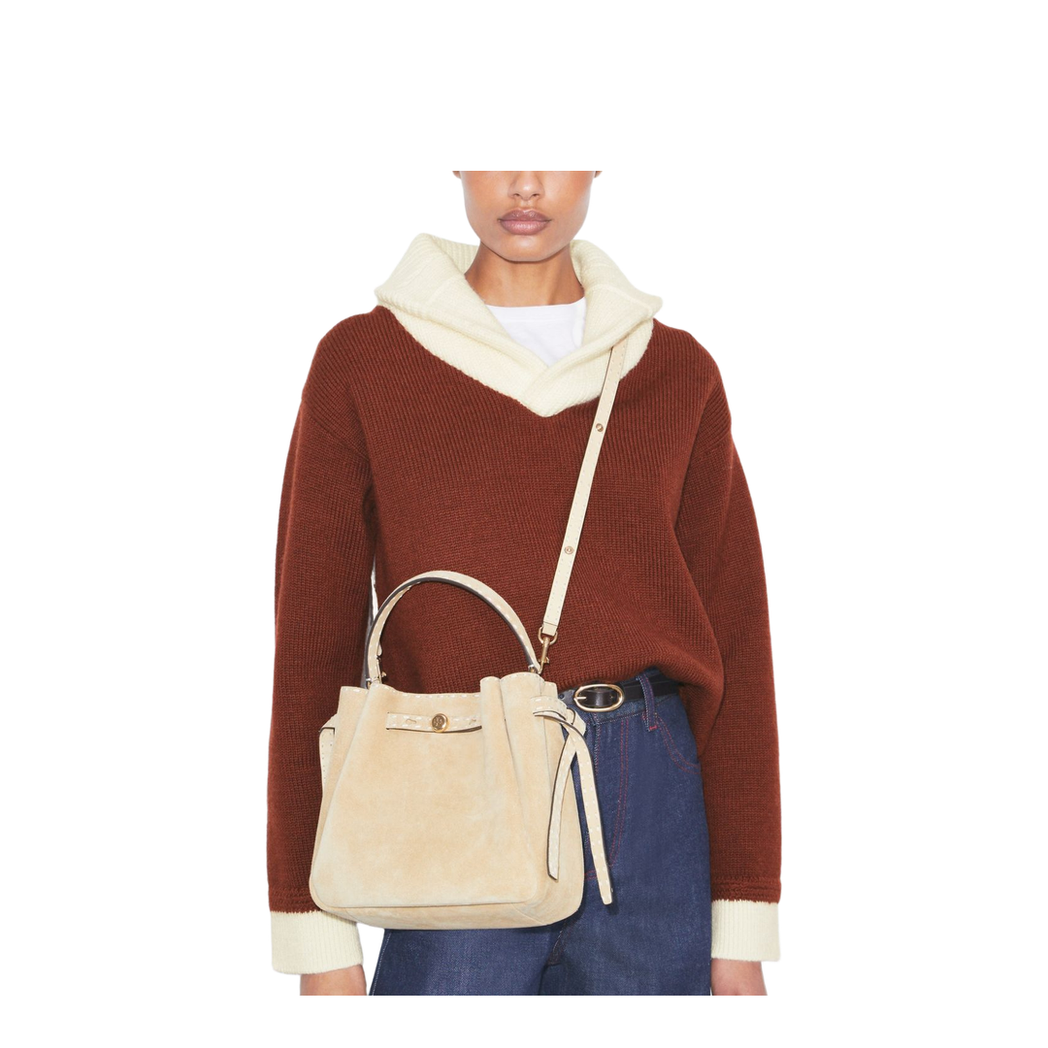 Romy Suede Pick Stitch Bucket Bag - Butter - Image 4