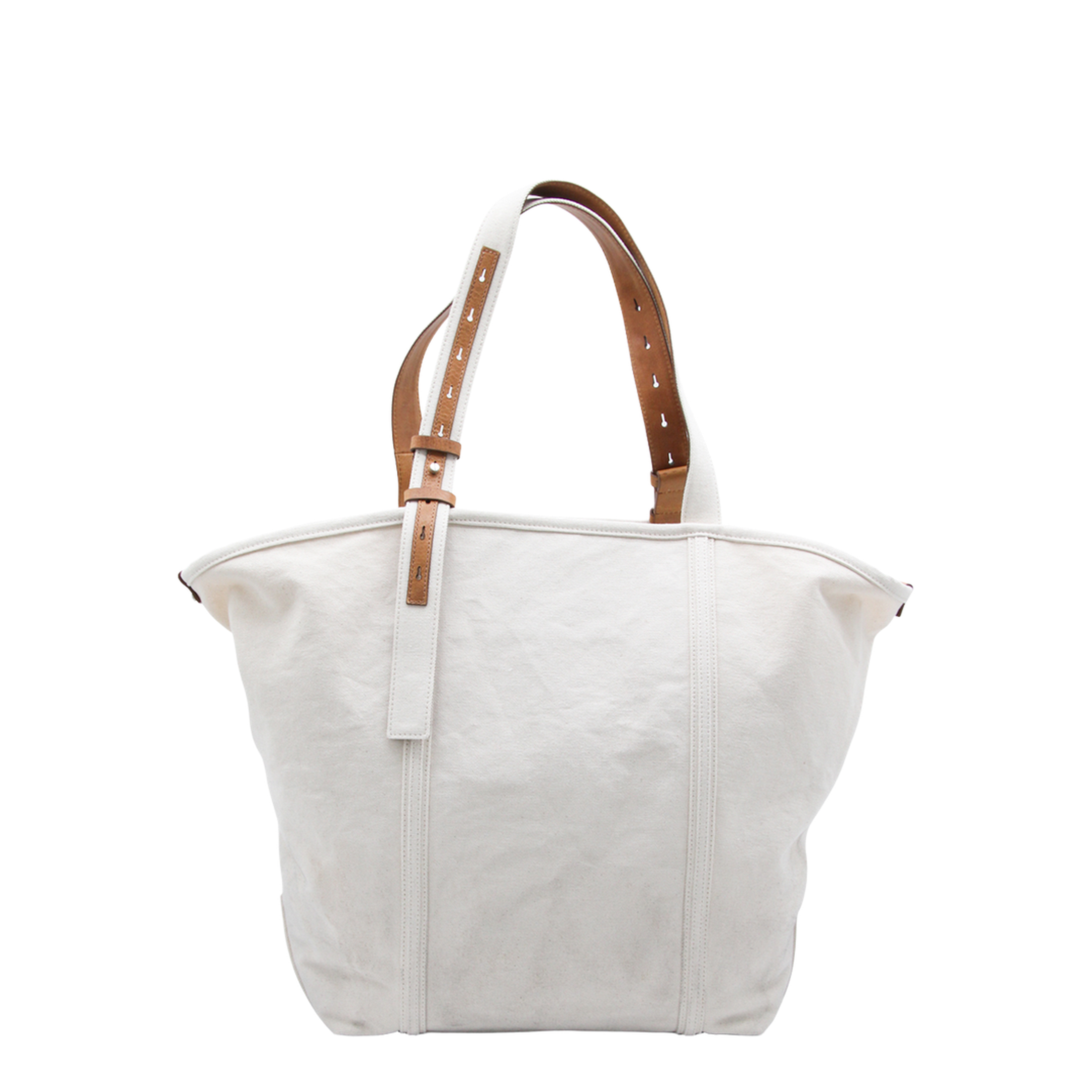 Medium Cotton & Calf Leather Tote - Ecru - Image 6