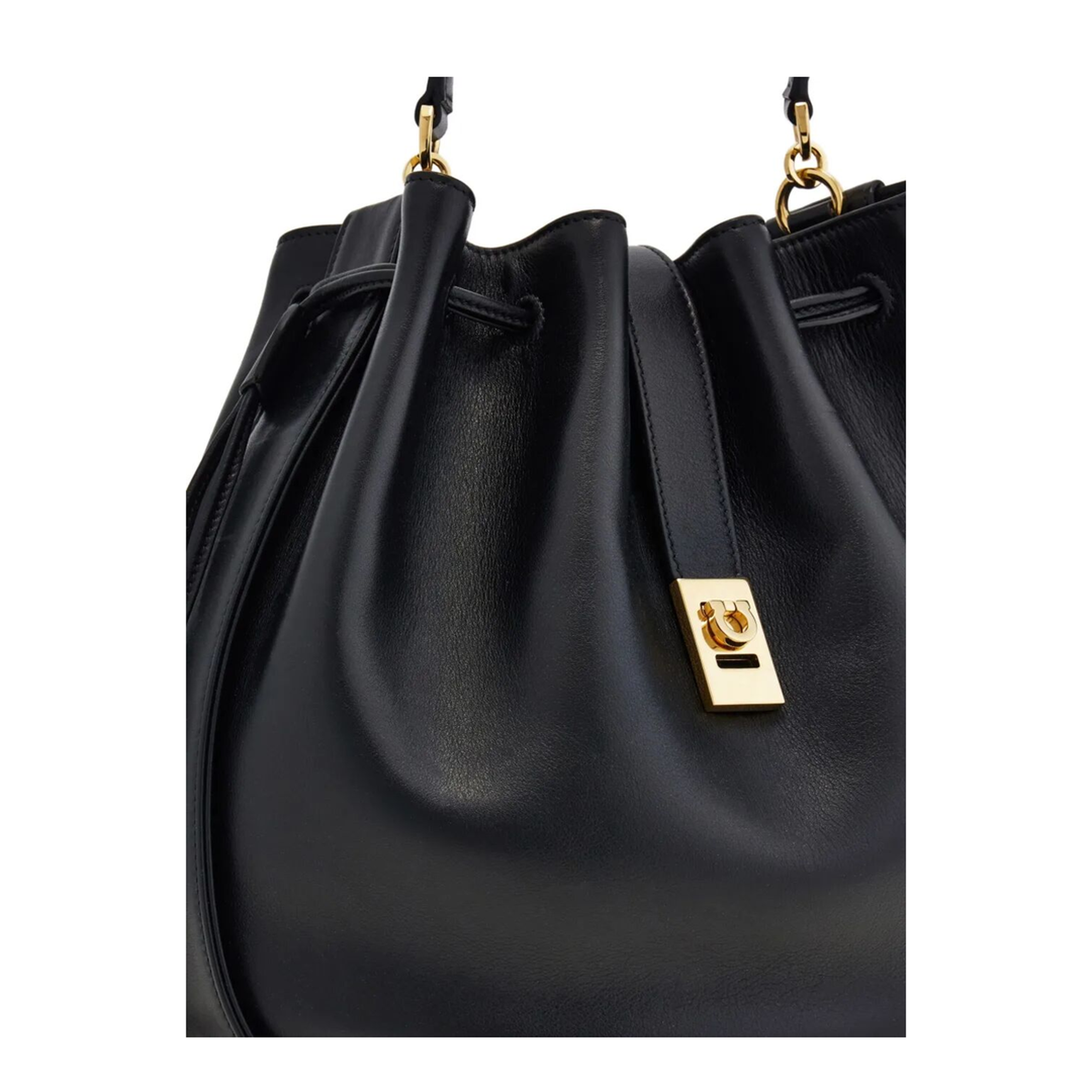 Hug Medium Calf Leather Bucket Bag - Nero - Image 4