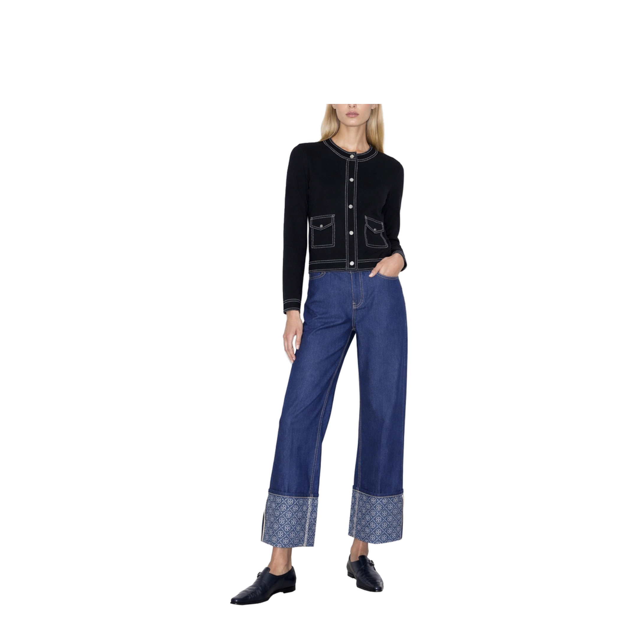 Wool Cardigan Contrast Stitching - Image 2