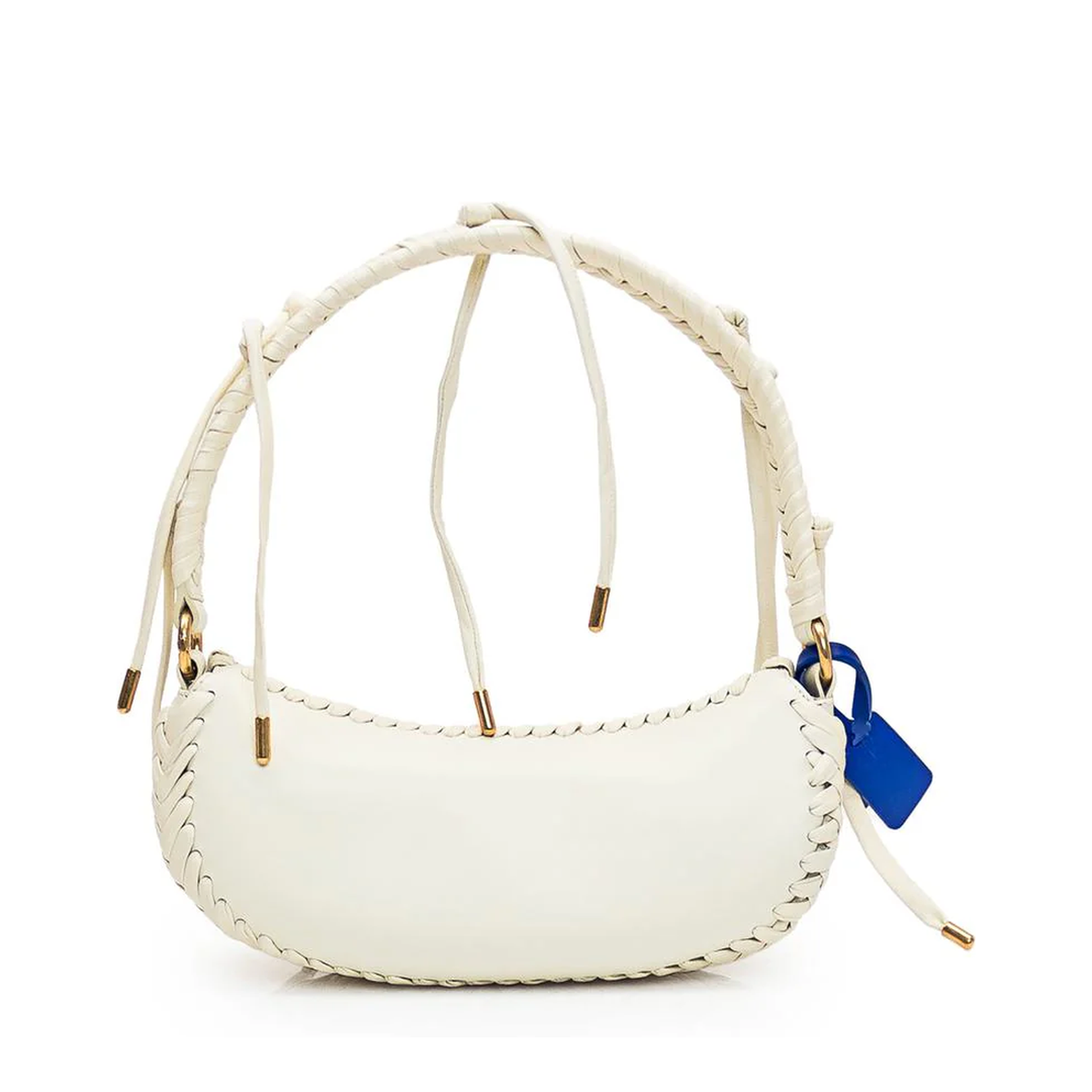 Weaved Leather Shoulder Bag White - Image 3