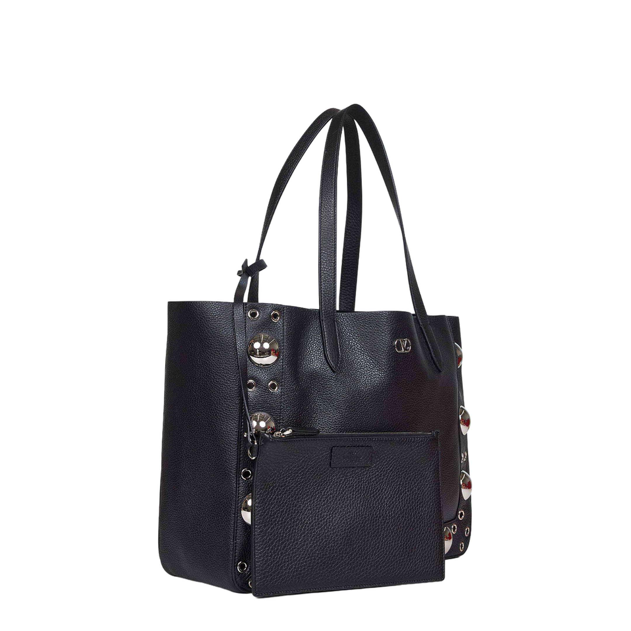 Rockstud Grainy Calfskin Shopping Bag - Black - Image 2